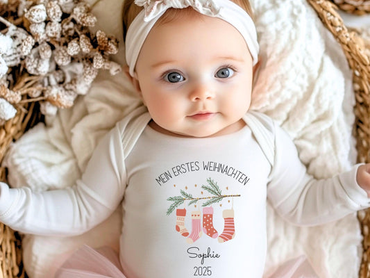 Personalisierter Babybody Weihnachten - Geschenke Mein erstes Weihnachten Outfit Baby - Weihnachtsgeschenk Bio Baby Body aus Baumwolle