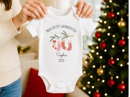 Personalisierter Babybody Weihnachten - Geschenke Mein erstes Weihnachten Outfit Baby - Weihnachtsgeschenk Bio Baby Body aus Baumwolle
