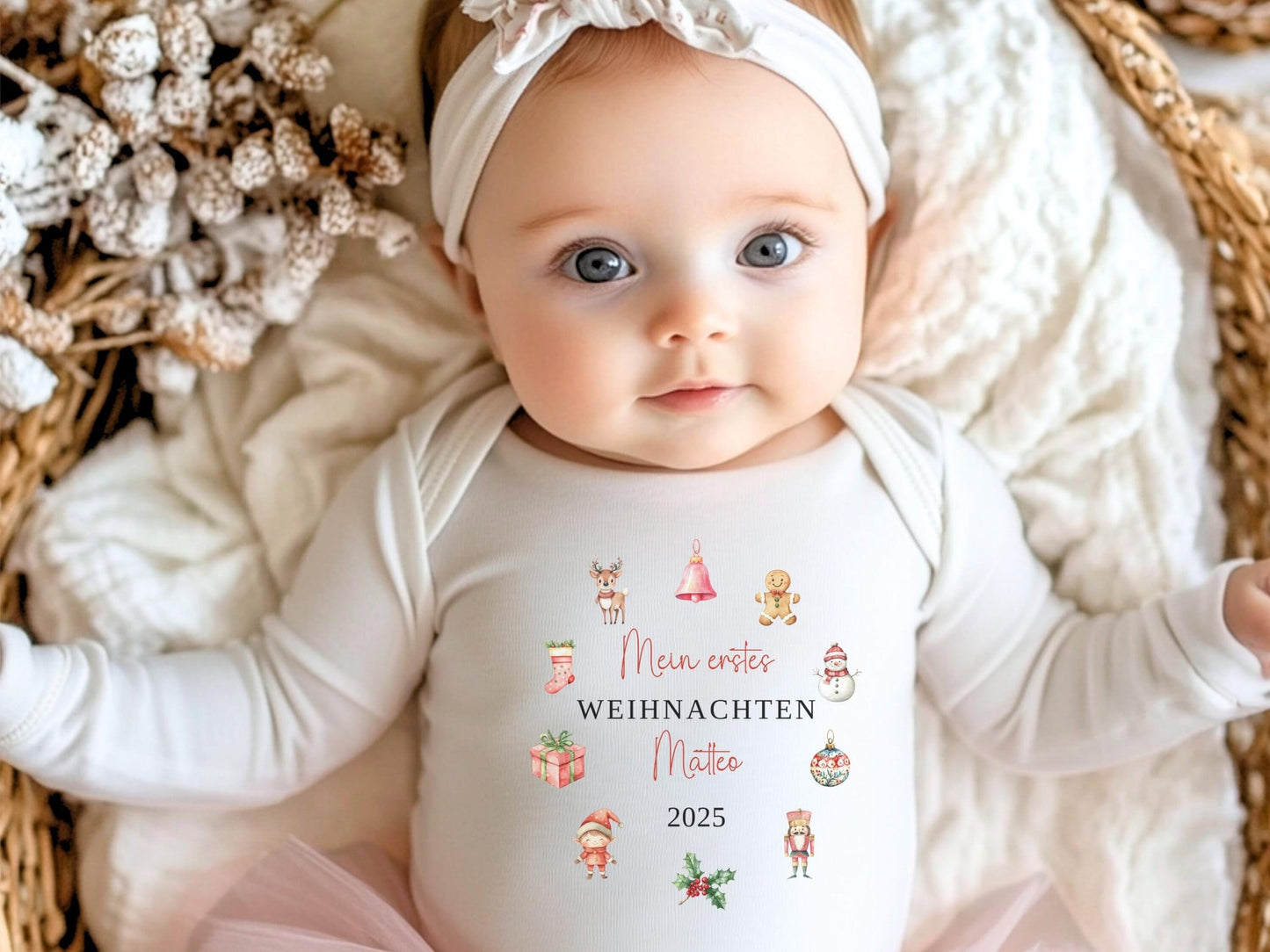 Personalisierter Babybody Weihnachten - Geschenke Mein erstes Weihnachten Outfit Baby - Weihnachtsgeschenk Bio Baby Body aus Baumwolle