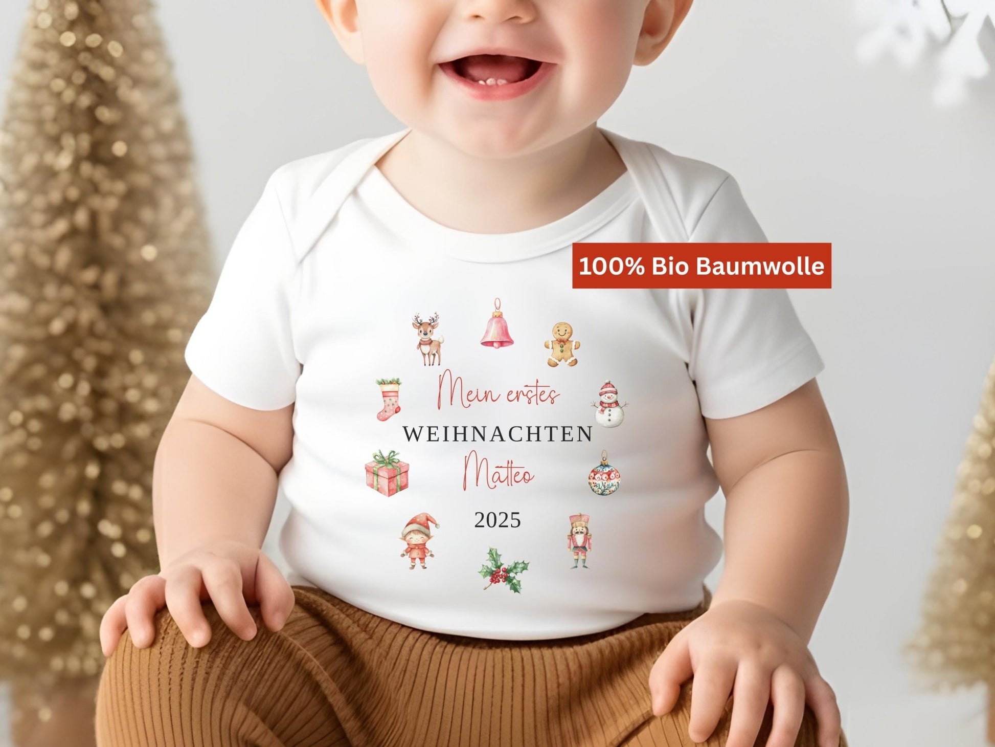 Personalisierter Babybody Weihnachten - Geschenke Mein erstes Weihnachten Outfit Baby - Weihnachtsgeschenk Bio Baby Body aus Baumwolle