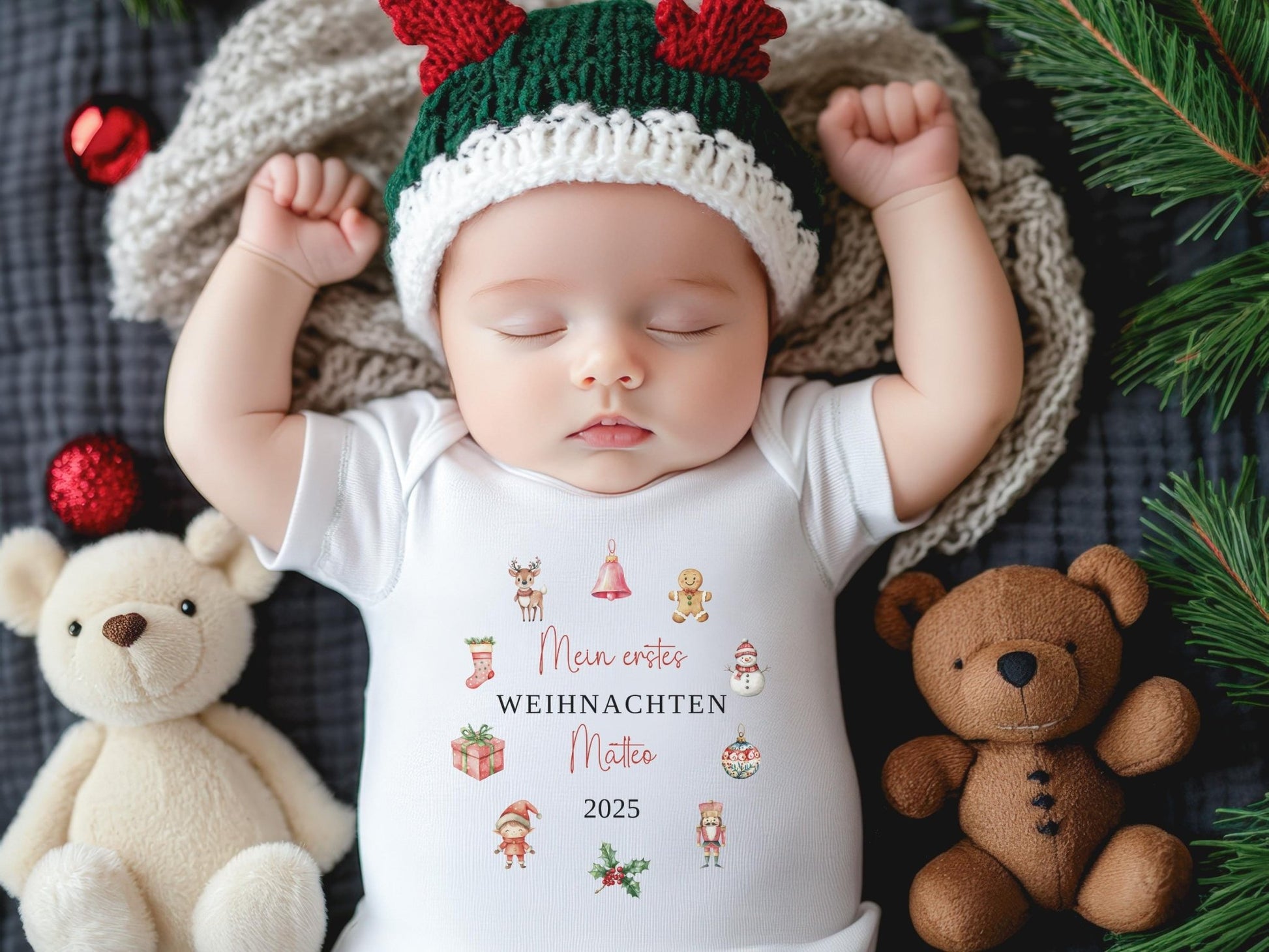 Personalisierter Babybody Weihnachten - Geschenke Mein erstes Weihnachten Outfit Baby - Weihnachtsgeschenk Bio Baby Body aus Baumwolle