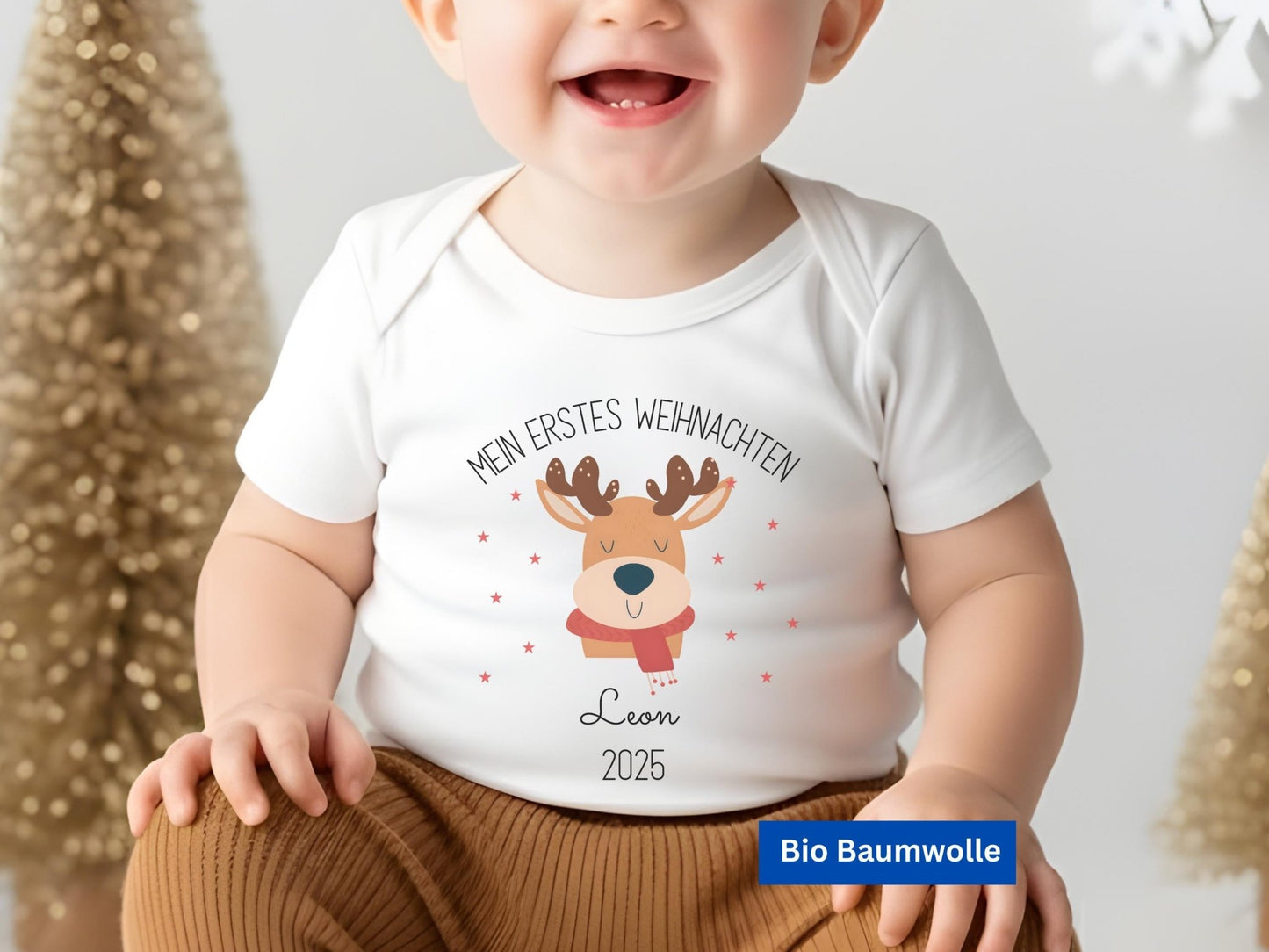 Babybody Mein erstes Weihnachten Personalisiert aus Bio-Baumwolle, Baby Weihnachtsgeschenk