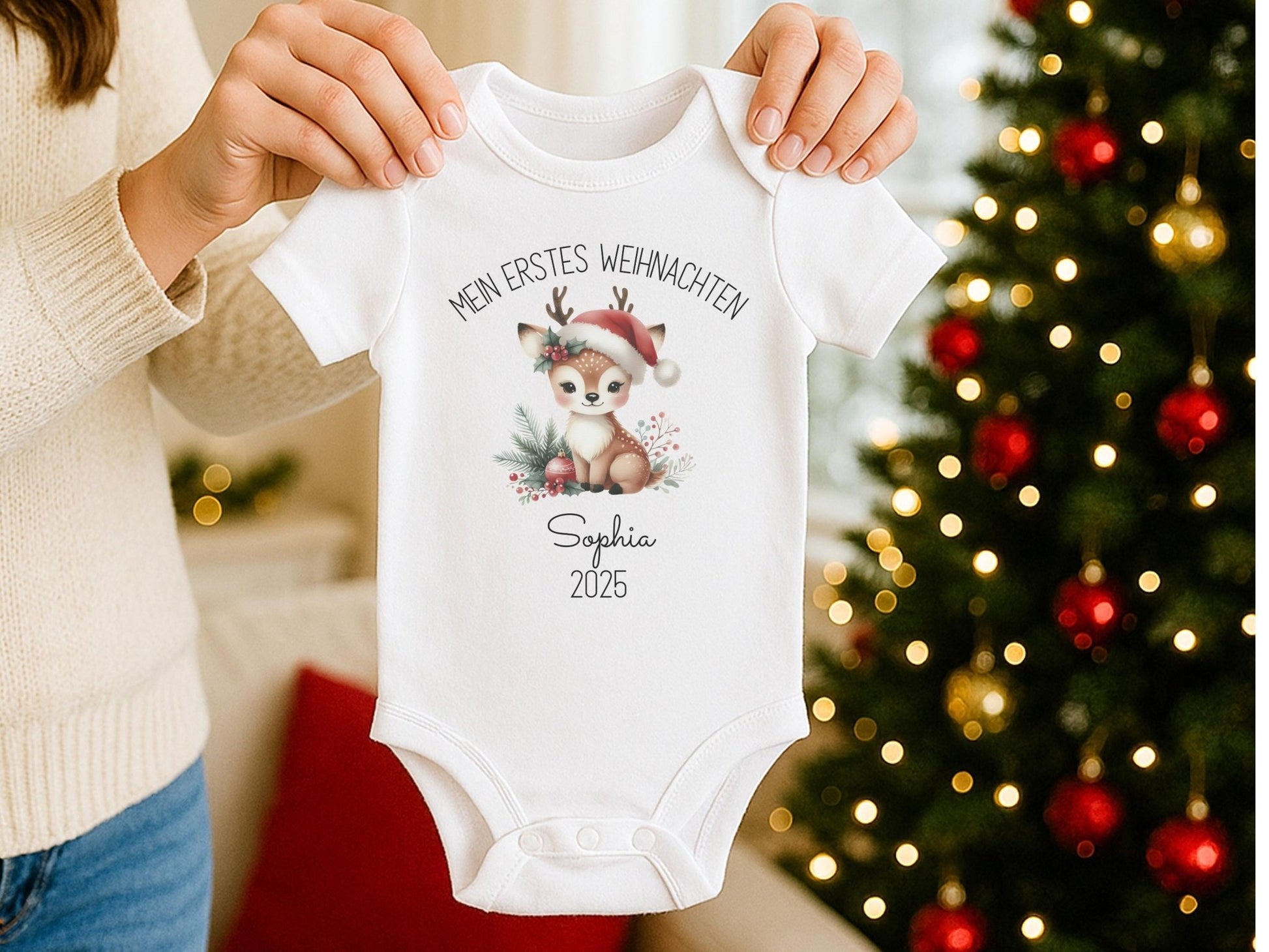 Personalisierter Babybody Weihnachten - Geschenke Mein erstes Weihnachten Outfit Baby - Weihnachtsgeschenk Bio Baby Body aus Baumwolle