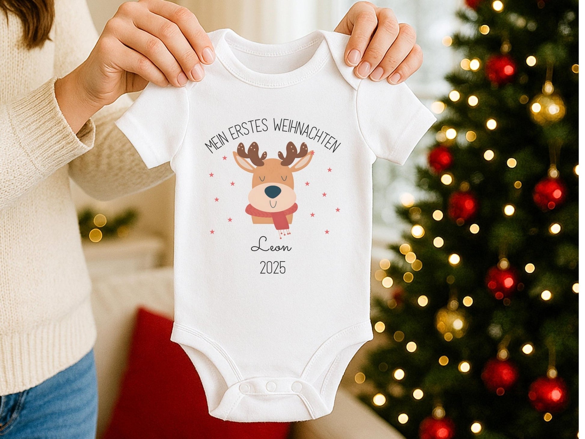 Babybody Mein erstes Weihnachten Personalisiert aus Bio-Baumwolle, Baby Weihnachtsgeschenk