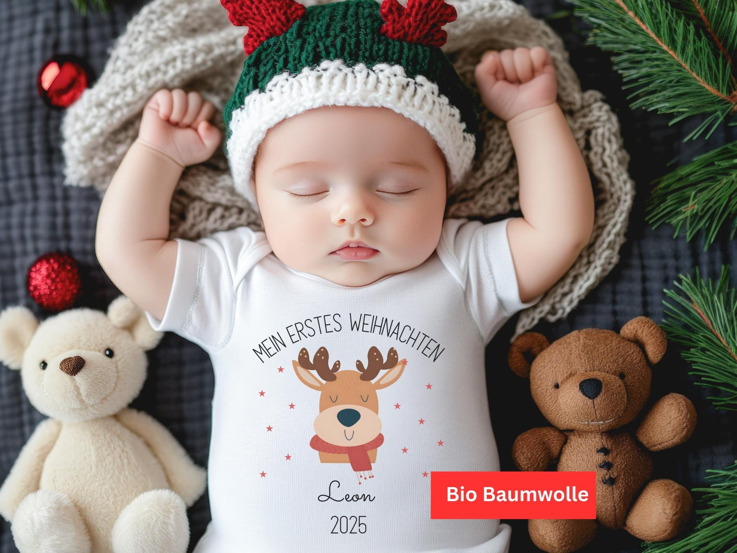 Babybody Mein erstes Weihnachten Personalisiert aus Bio-Baumwolle, Baby Weihnachtsgeschenk