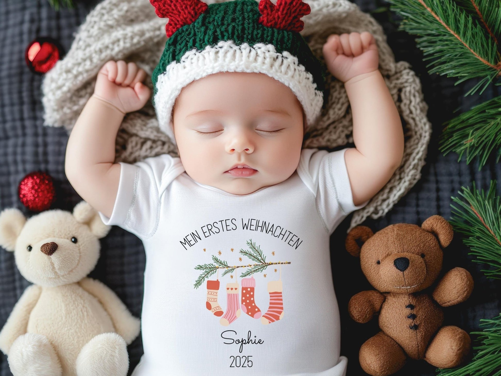 Personalisierter Babybody Weihnachten - Geschenke Mein erstes Weihnachten Outfit Baby - Weihnachtsgeschenk Bio Baby Body aus Baumwolle