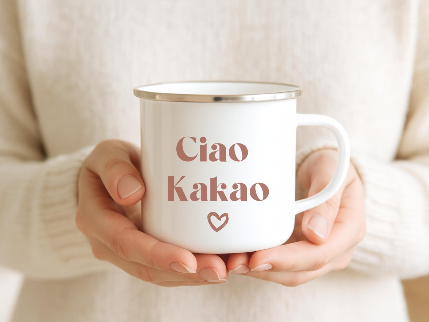 Tasse Emaille als Abschiedsgeschenk Ciao Kakao Statement Tasse für Abschied Kollegin Geschenk für Freundin Camping Becher