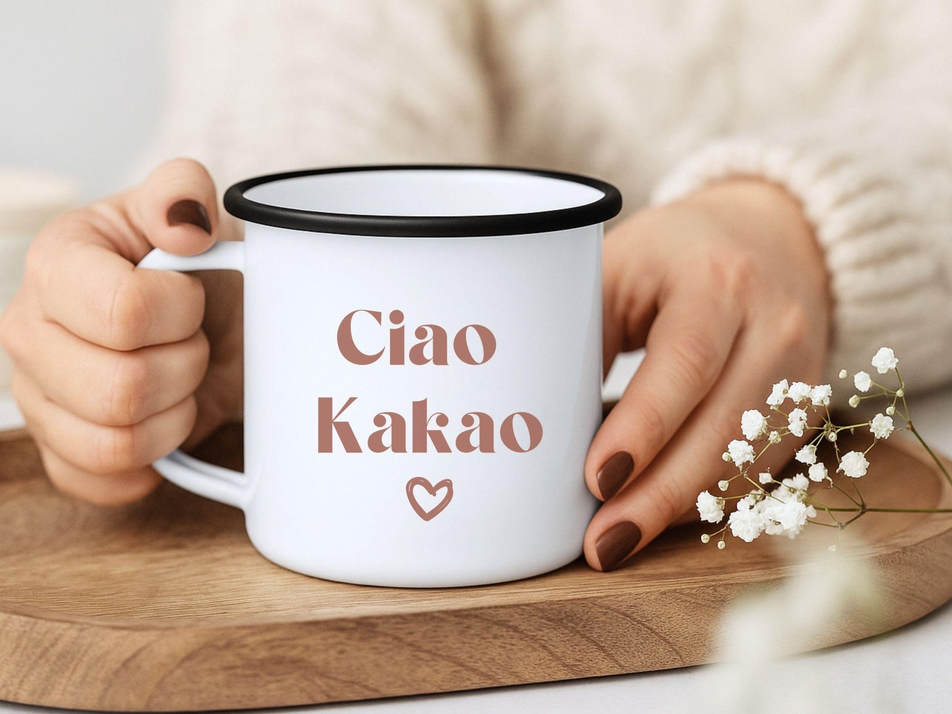 Tasse Emaille als Abschiedsgeschenk Ciao Kakao Statement Tasse für Abschied Kollegin Geschenk für Freundin Camping Becher