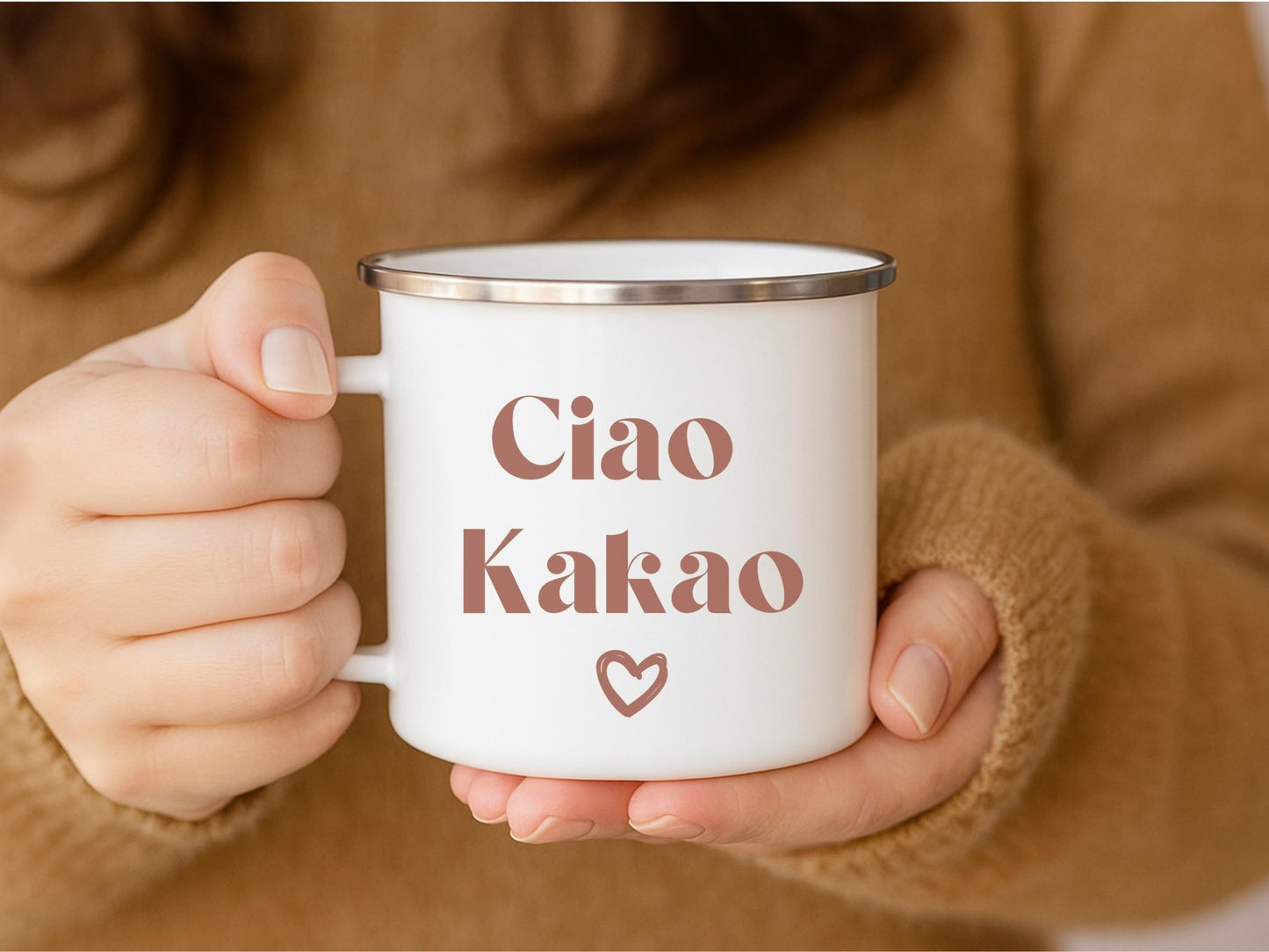 Tasse Emaille als Abschiedsgeschenk Ciao Kakao Statement Tasse für Abschied Kollegin Geschenk für Freundin Camping Becher