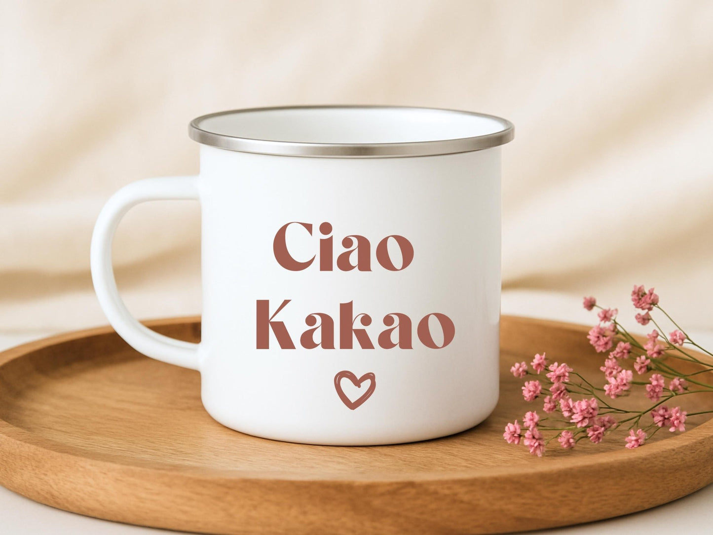 Tasse Emaille als Abschiedsgeschenk Ciao Kakao Statement Tasse für Abschied Kollegin Geschenk für Freundin Camping Becher