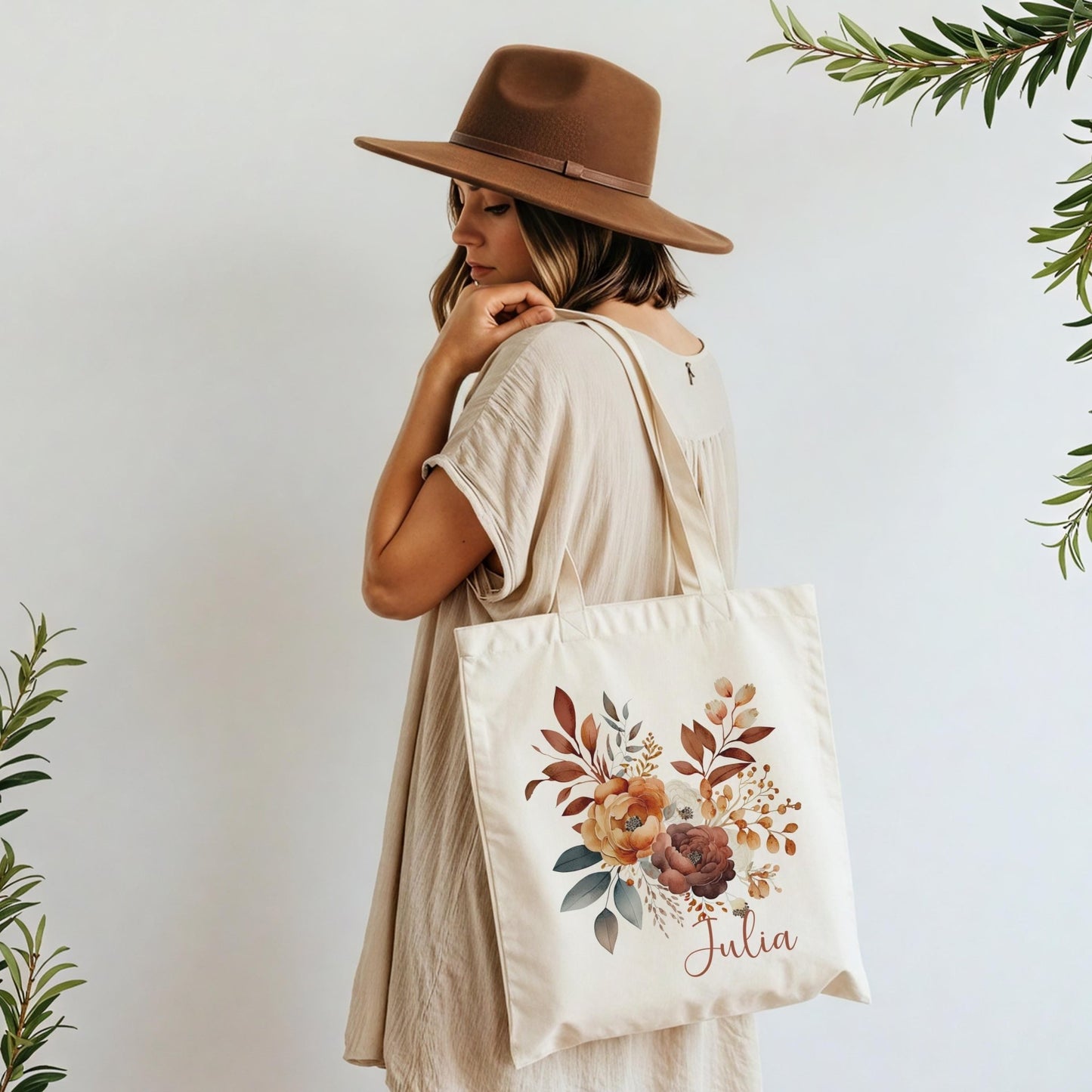 Tragetasche Personalisiert aus Baumwolle Stoffbeutel Geschenk - Tasche Weihnachtsgeschenk für sie Geschenk für Freundin Tasche mit Blumen