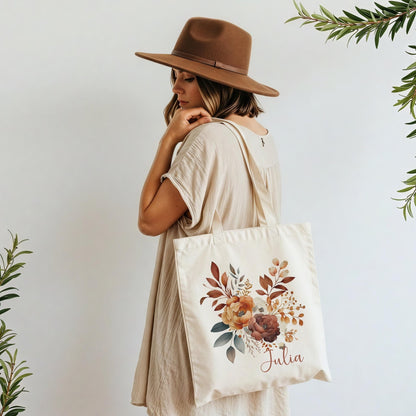 Tragetasche Personalisiert aus Baumwolle Stoffbeutel Geschenk - Tasche Weihnachtsgeschenk für sie Geschenk für Freundin Tasche mit Blumen