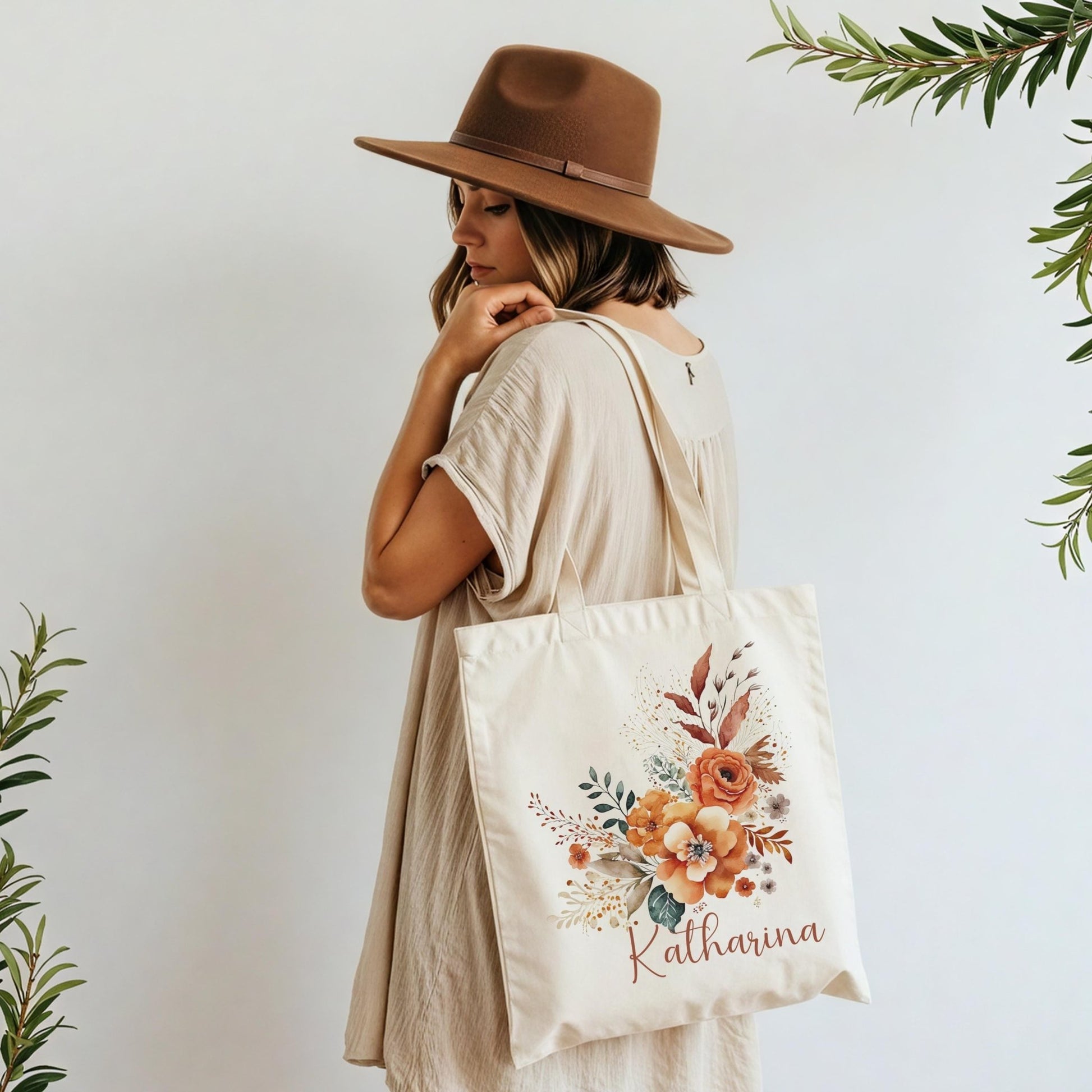 Tragetasche Personalisiert aus Baumwolle Stoffbeutel Geschenk - Tasche Weihnachtsgeschenk für sie Geschenk für Freundin Tasche mit Blumen