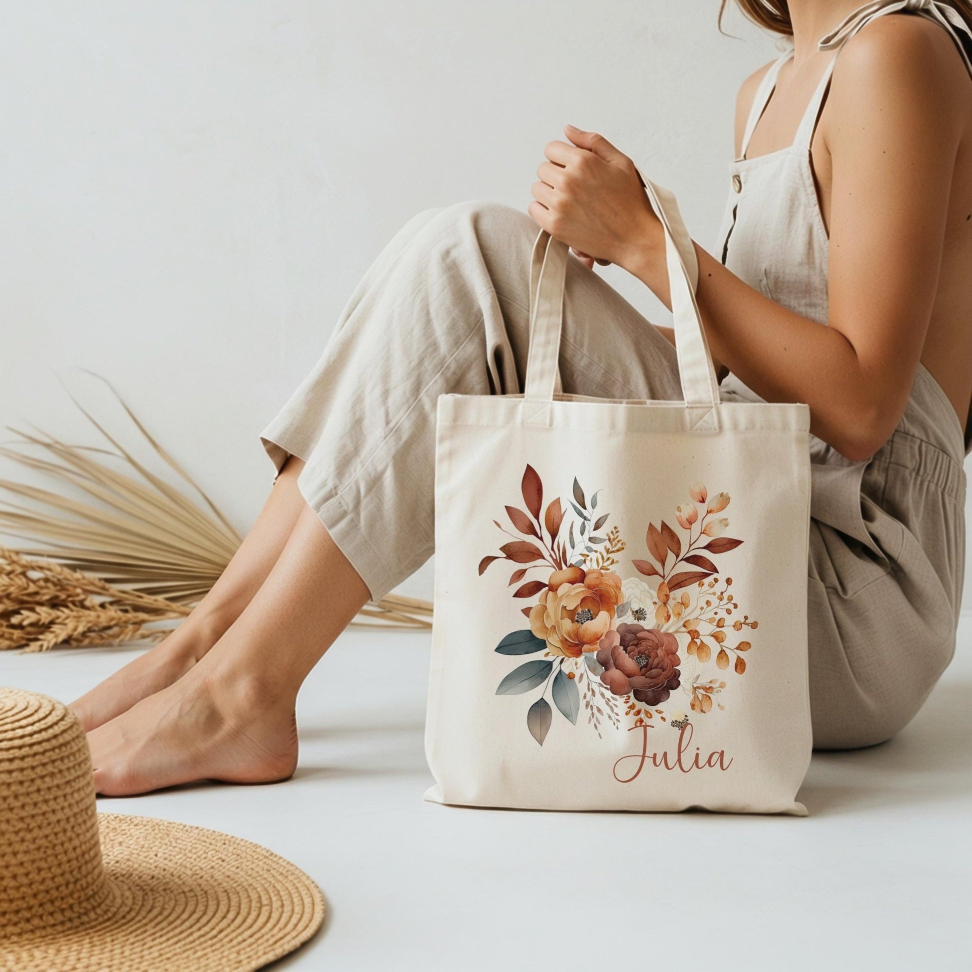 Tragetasche Personalisiert aus Baumwolle Stoffbeutel Geschenk - Tasche Weihnachtsgeschenk für sie Geschenk für Freundin Tasche mit Blumen