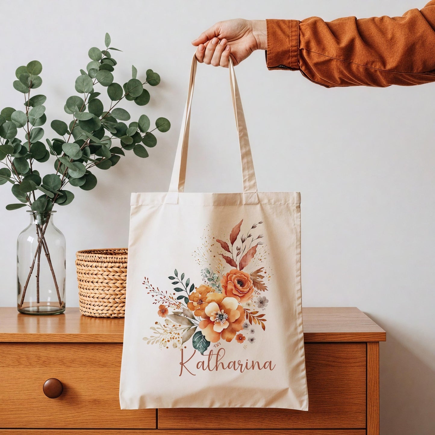 Tragetasche Personalisiert aus Baumwolle Stoffbeutel Geschenk - Tasche Weihnachtsgeschenk für sie Geschenk für Freundin Tasche mit Blumen