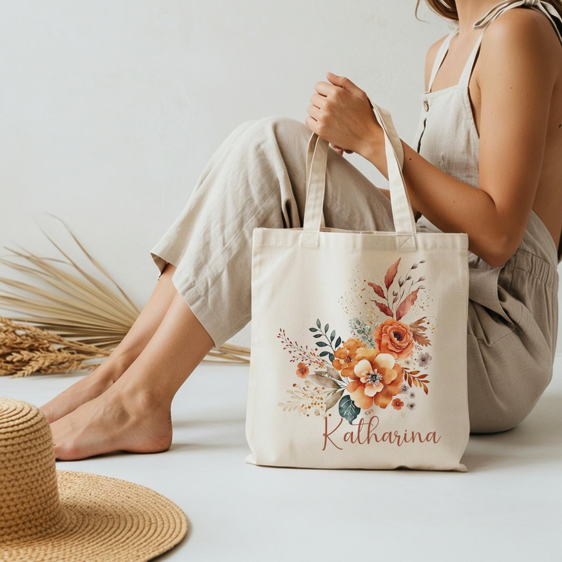 Tragetasche Personalisiert aus Baumwolle Stoffbeutel Geschenk - Tasche Weihnachtsgeschenk für sie Geschenk für Freundin Tasche mit Blumen