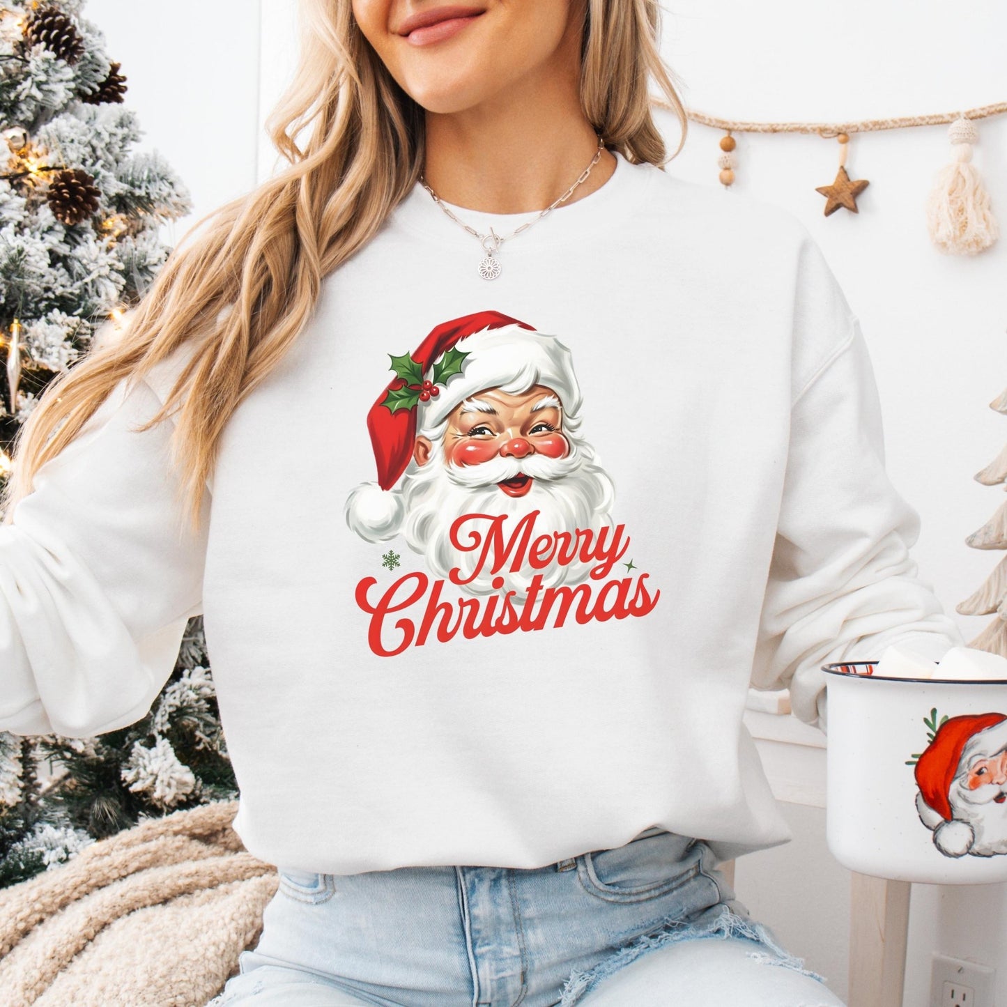 Vintage Weihnachtspullover mit Weihnachtsmann Merry Christmas