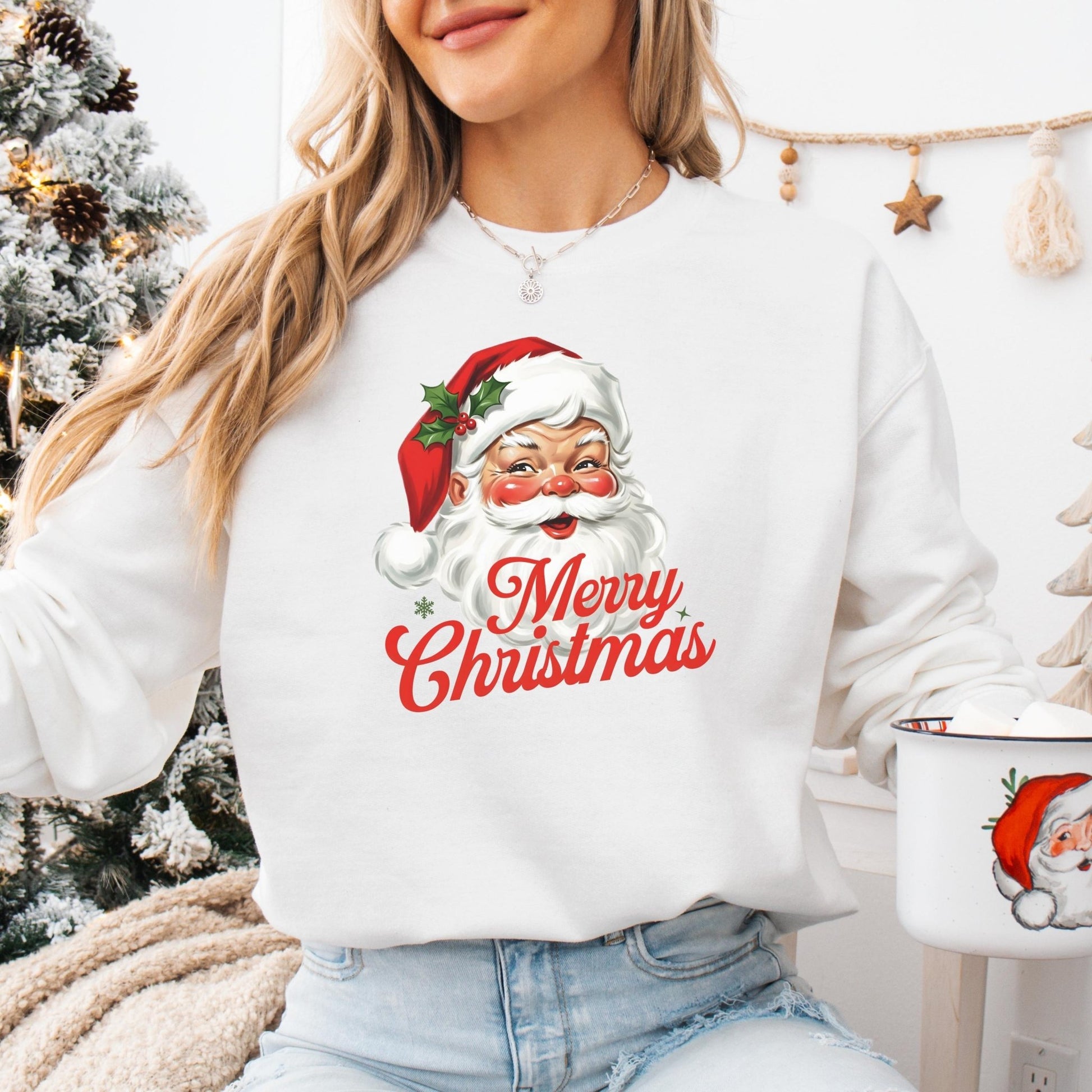 Vintage Weihnachtspullover mit Weihnachtsmann Merry Christmas