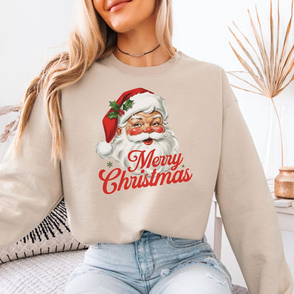 Vintage Weihnachtspullover mit Weihnachtsmann Merry Christmas