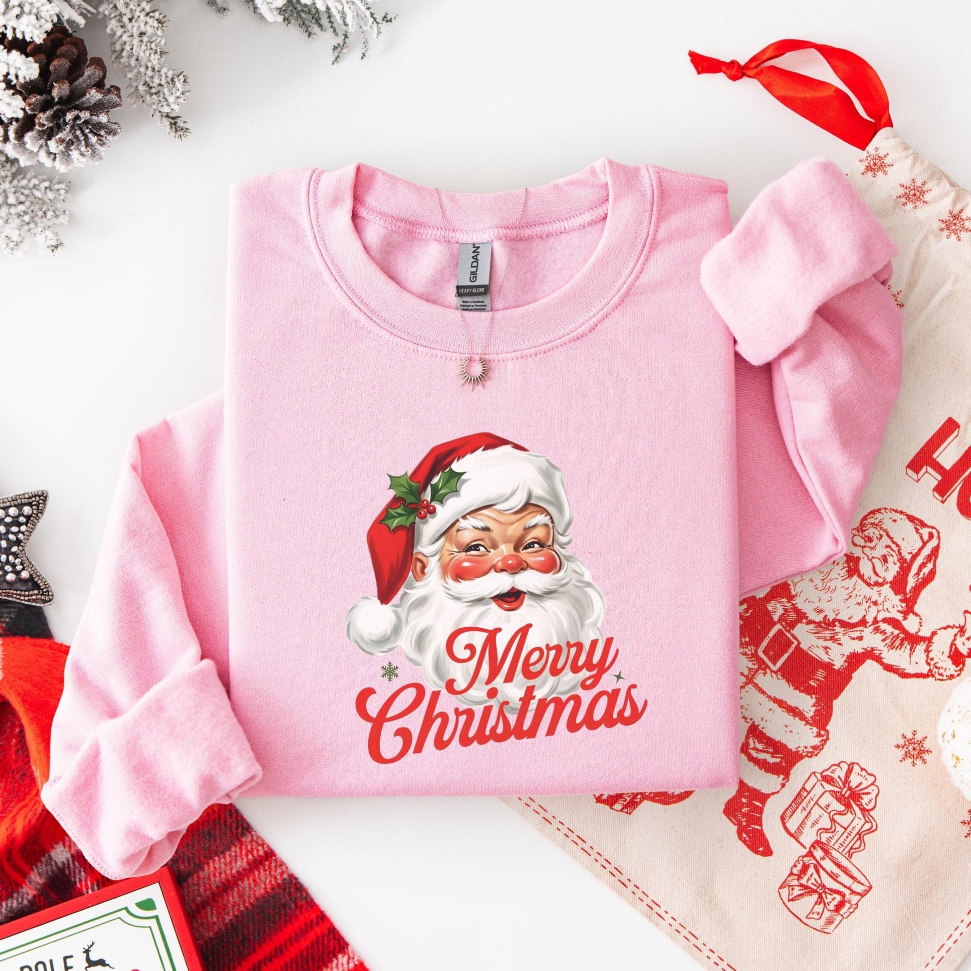 Vintage Weihnachtspullover mit Weihnachtsmann Merry Christmas