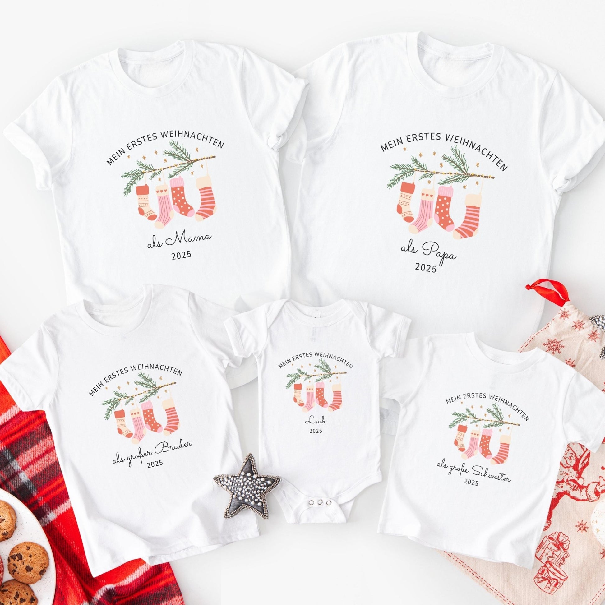 Weihnachts - Shirts für die Familie Personalisiert, Mein Erstes Weihnachten - Partnerlook aus Baumwolle, Geschwister Outfit