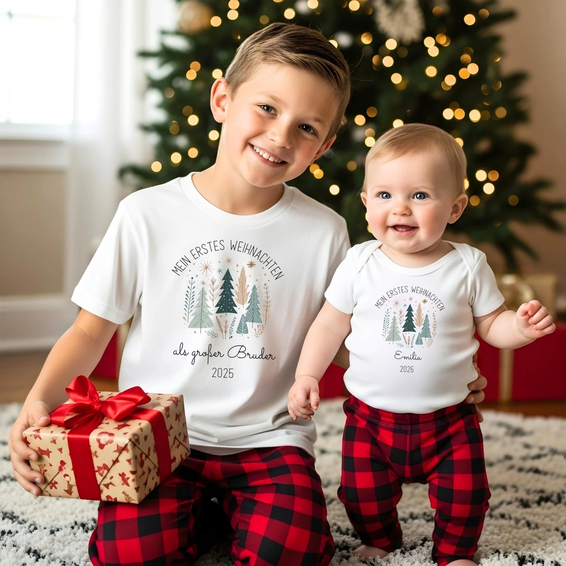 Weihnachts - Shirts für die Familie Personalisiert, Mein Erstes Weihnachten - Partnerlook Shirts aus Baumwolle, Geschwister - Outfit