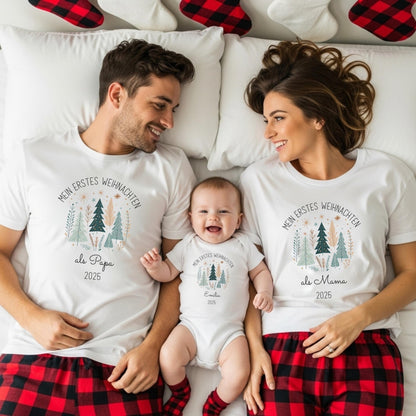 Weihnachts - Shirts für die Familie Personalisiert, Mein Erstes Weihnachten - Partnerlook Shirts aus Baumwolle, Geschwister - Outfit