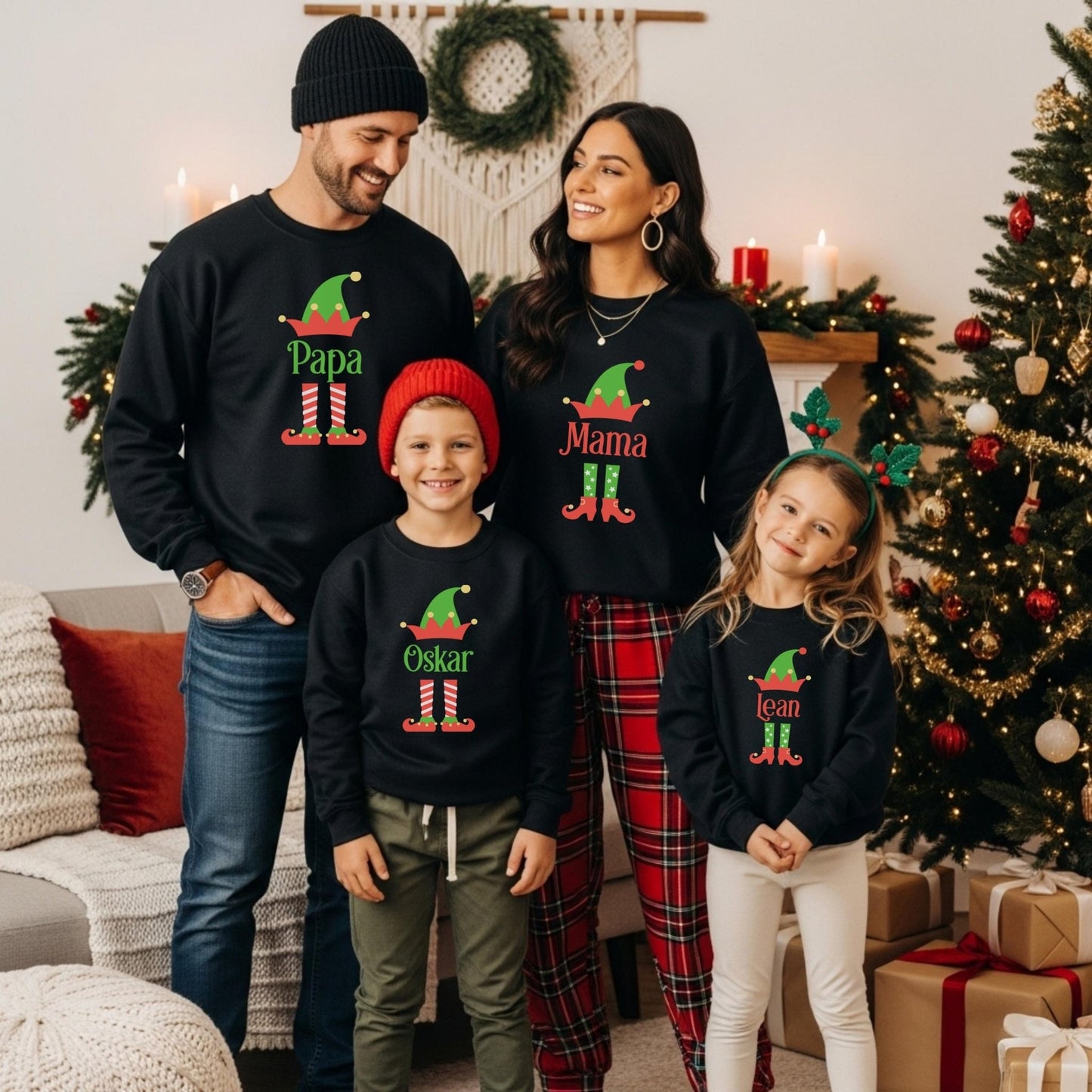 Weihnachts - Shirts für die Familie Personalisiert, Weihnachten - Partnerlook Shirts aus Baumwolle, Geschwister Weihnachts - Outfit