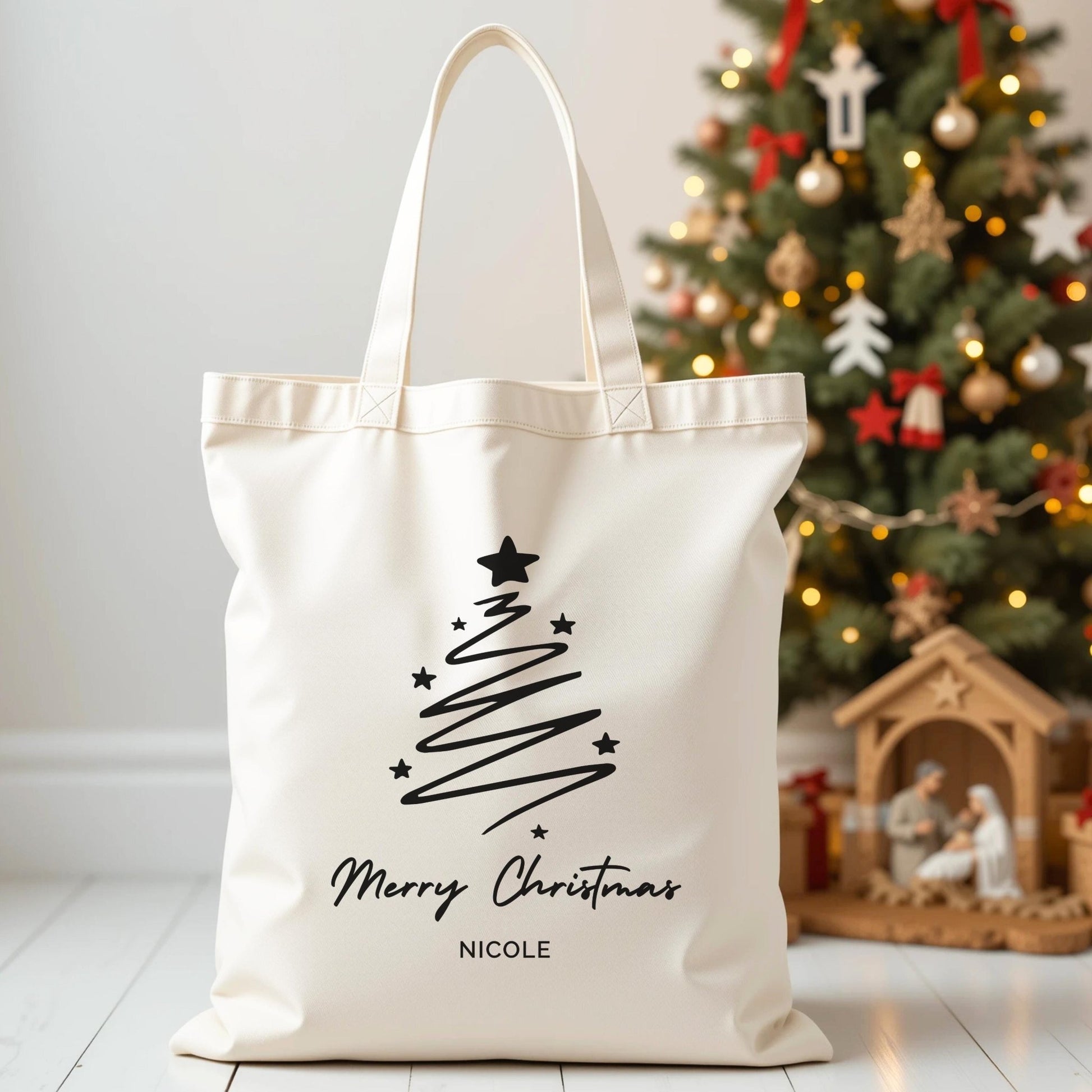 Weihnachts Tasche aus Baumwolle Personalisiert Tragetasche als Mitarbeitergeschenk Nachhaltige Geschenkverpackung Stoffbeutel Weihnachten