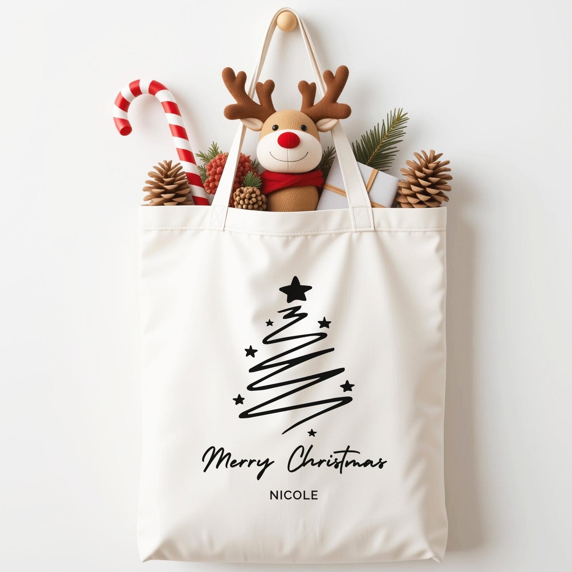 Weihnachts Tasche aus Baumwolle Personalisiert Tragetasche als Mitarbeitergeschenk Nachhaltige Geschenkverpackung Stoffbeutel Weihnachten