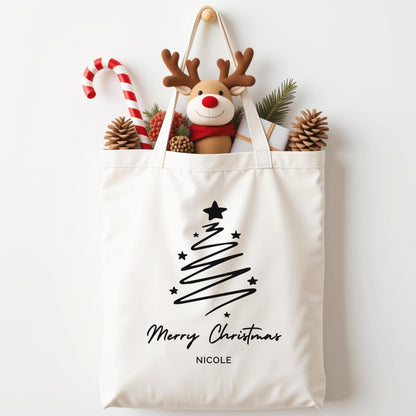 Weihnachts Tasche aus Baumwolle Personalisiert Tragetasche als Mitarbeitergeschenk Nachhaltige Geschenkverpackung Stoffbeutel Weihnachten