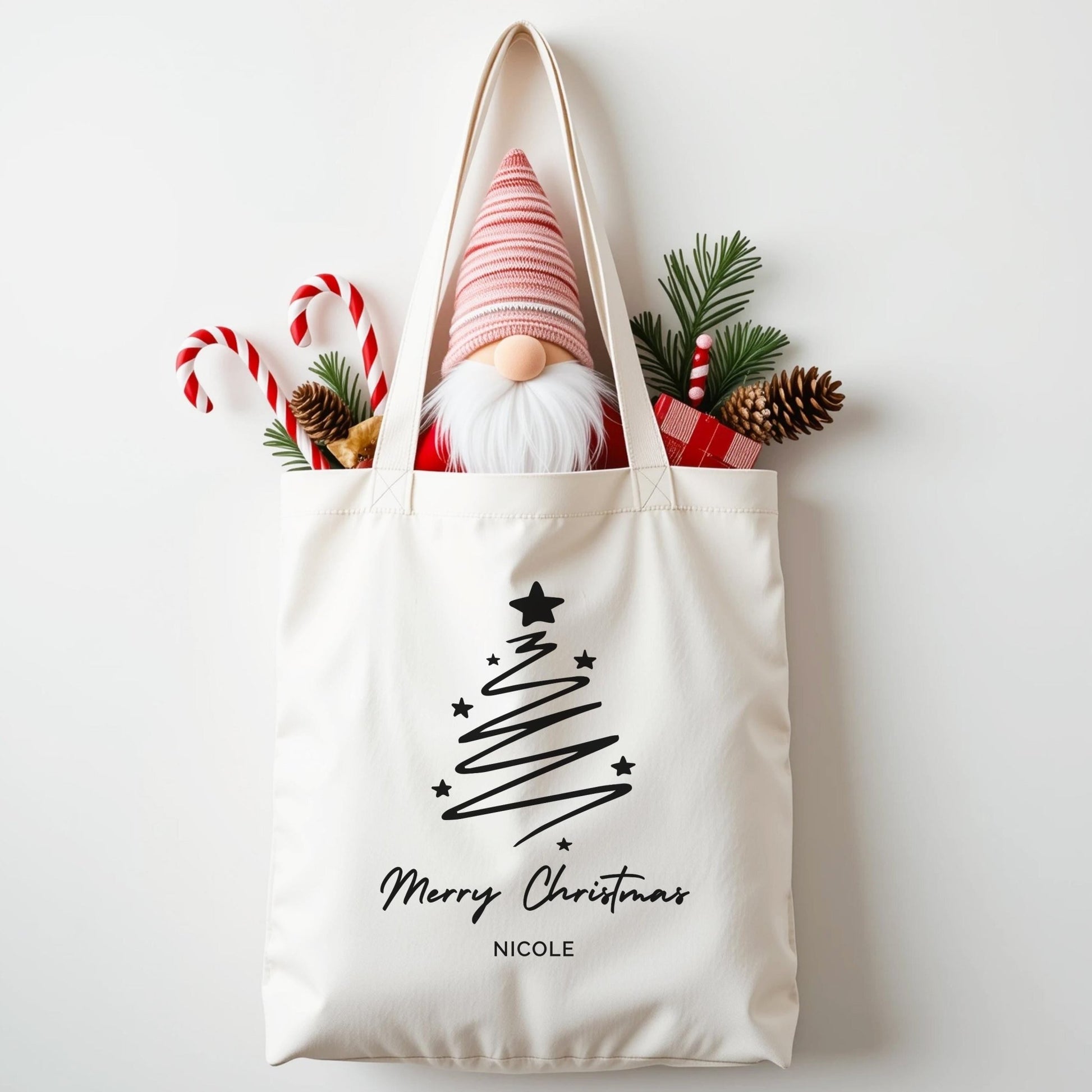 Weihnachts Tasche aus Baumwolle Personalisiert Tragetasche als Mitarbeitergeschenk Nachhaltige Geschenkverpackung Stoffbeutel Weihnachten