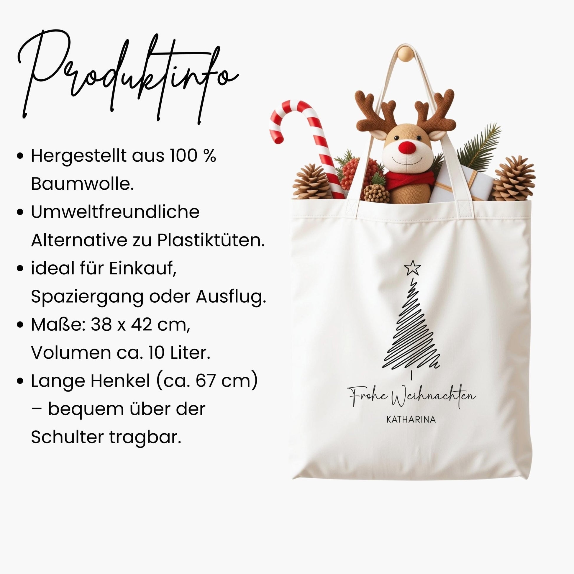 Weihnachts Tasche aus Baumwolle Stofftasche als Geschenk für Freunde, Familie und Kollegen, Nachhaltige Geschenkverpackung