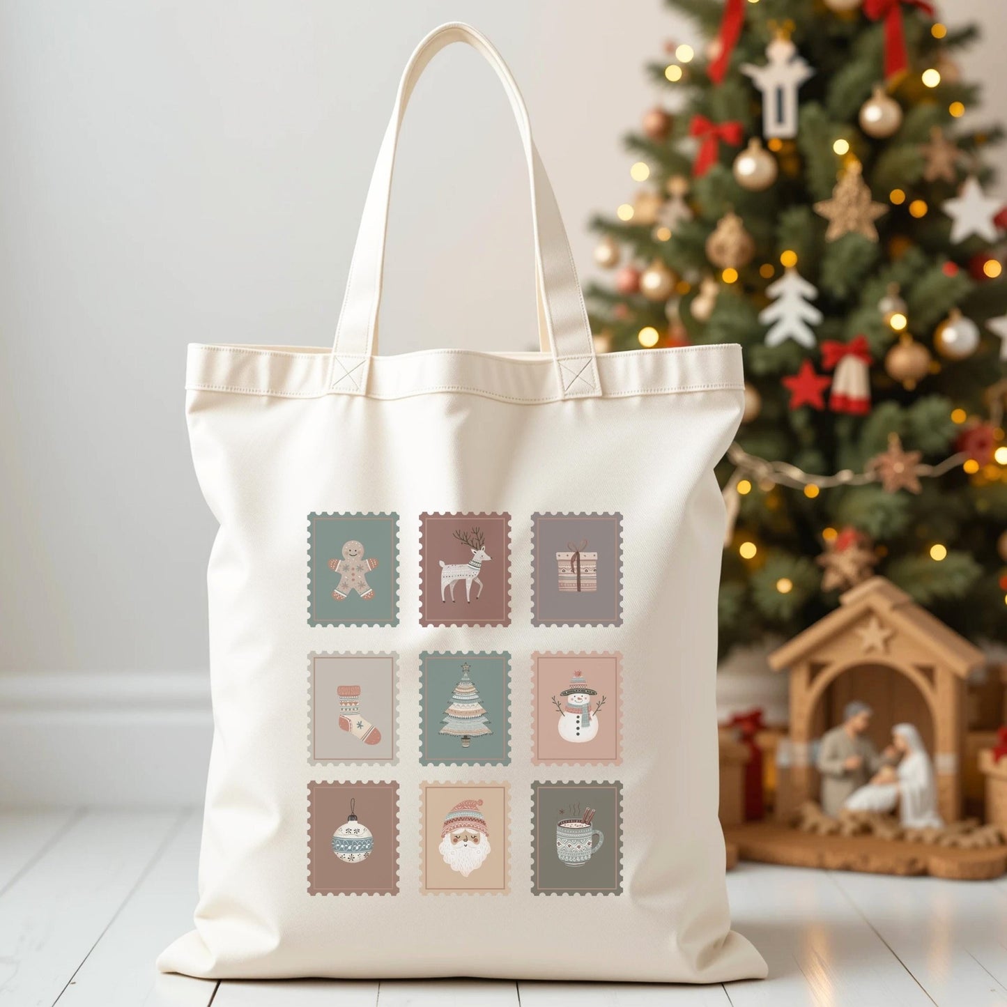 Weihnachts Tasche aus Baumwolle Tragetasche als Mitarbeitergeschenk Nachhaltige Geschenkverpackung Stoffbeutel Weihnachten