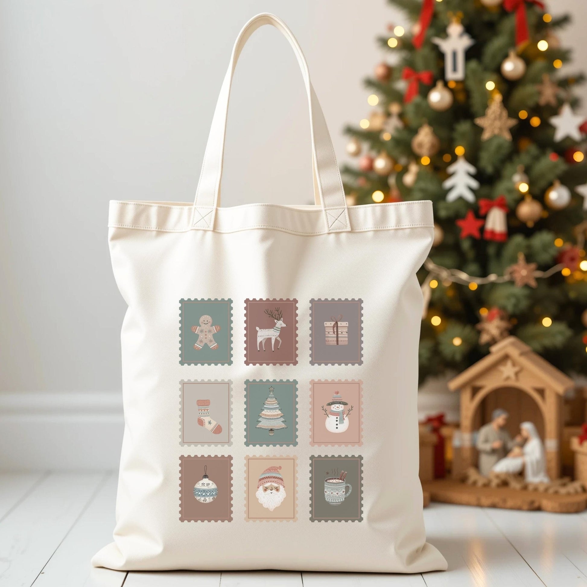 Weihnachts Tasche aus Baumwolle Tragetasche als Mitarbeitergeschenk Nachhaltige Geschenkverpackung Stoffbeutel Weihnachten