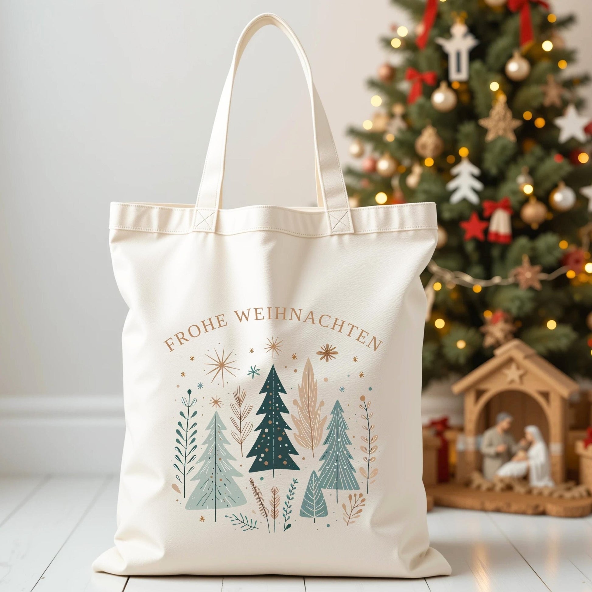 Weihnachts Tasche aus Baumwolle Tragetasche als Mitarbeitergeschenk Nachhaltige Geschenkverpackung Stoffbeutel Weihnachten