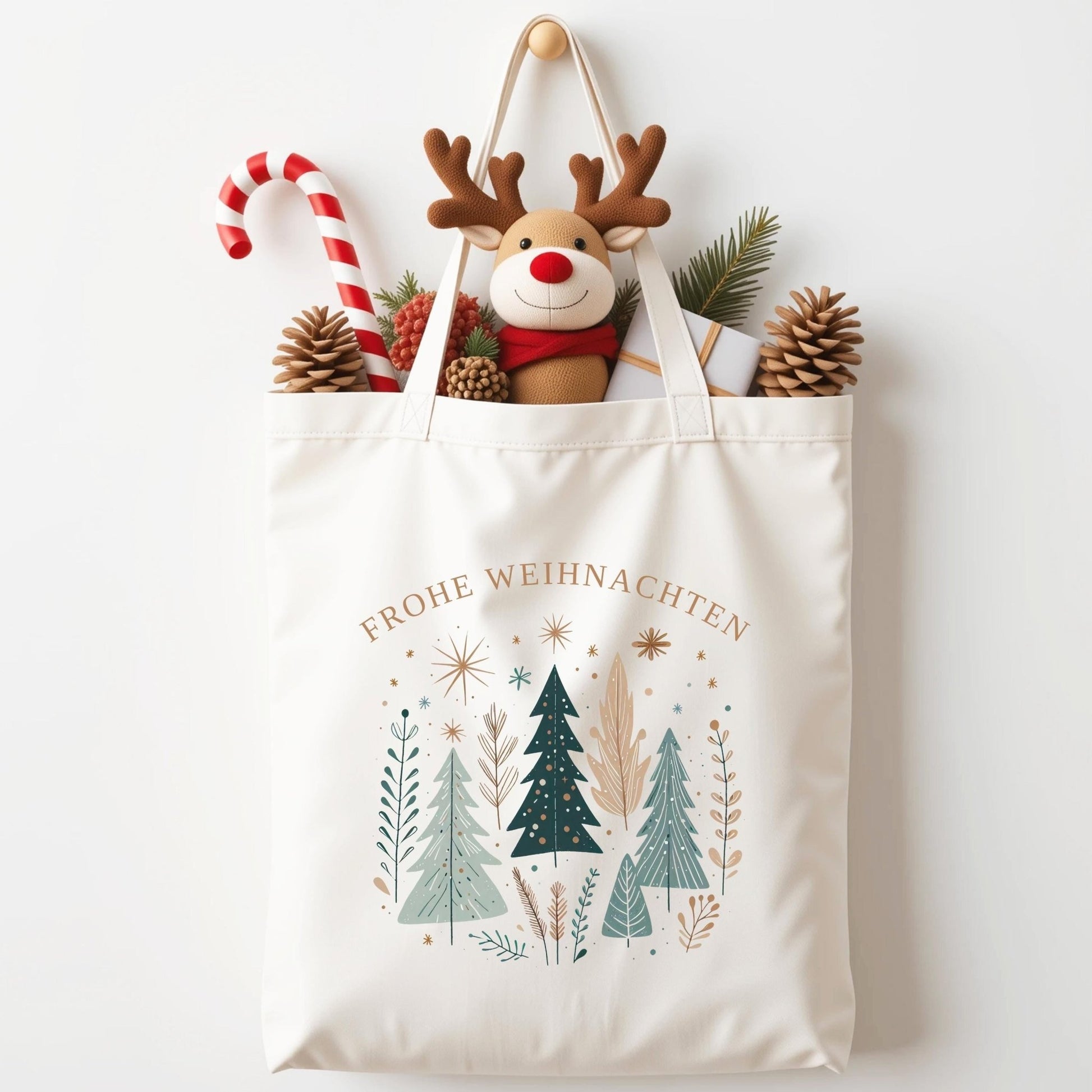 Weihnachts Tasche aus Baumwolle Tragetasche als Mitarbeitergeschenk Nachhaltige Geschenkverpackung Stoffbeutel Weihnachten