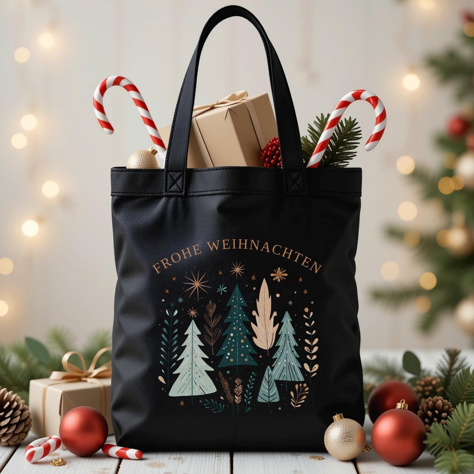 Weihnachts Tasche aus Baumwolle Tragetasche als Mitarbeitergeschenk Nachhaltige Geschenkverpackung Stoffbeutel Weihnachten