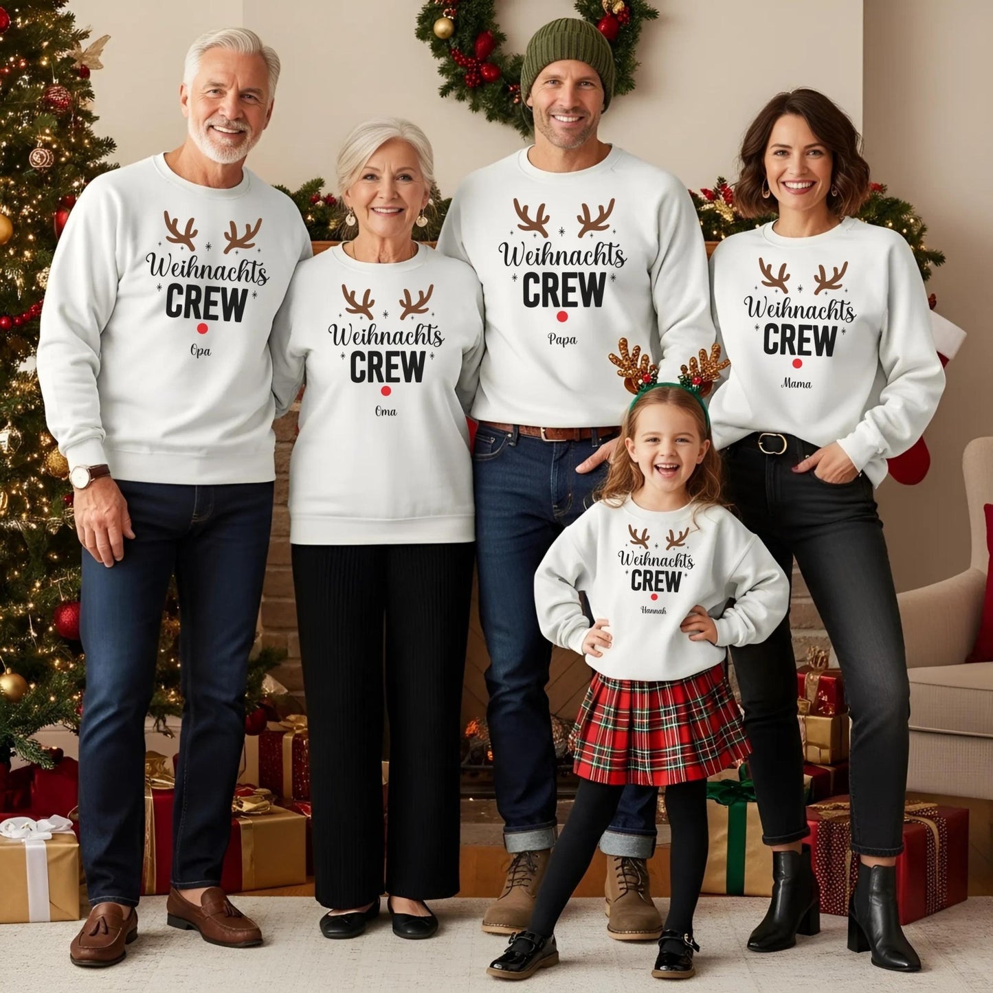 Weihnachtspullover Familie Personalisiert, Partnerlook für Mama, Papa, Mini, Baby Weihnachtsgeschenk Ideen, Pullover Weihnachten