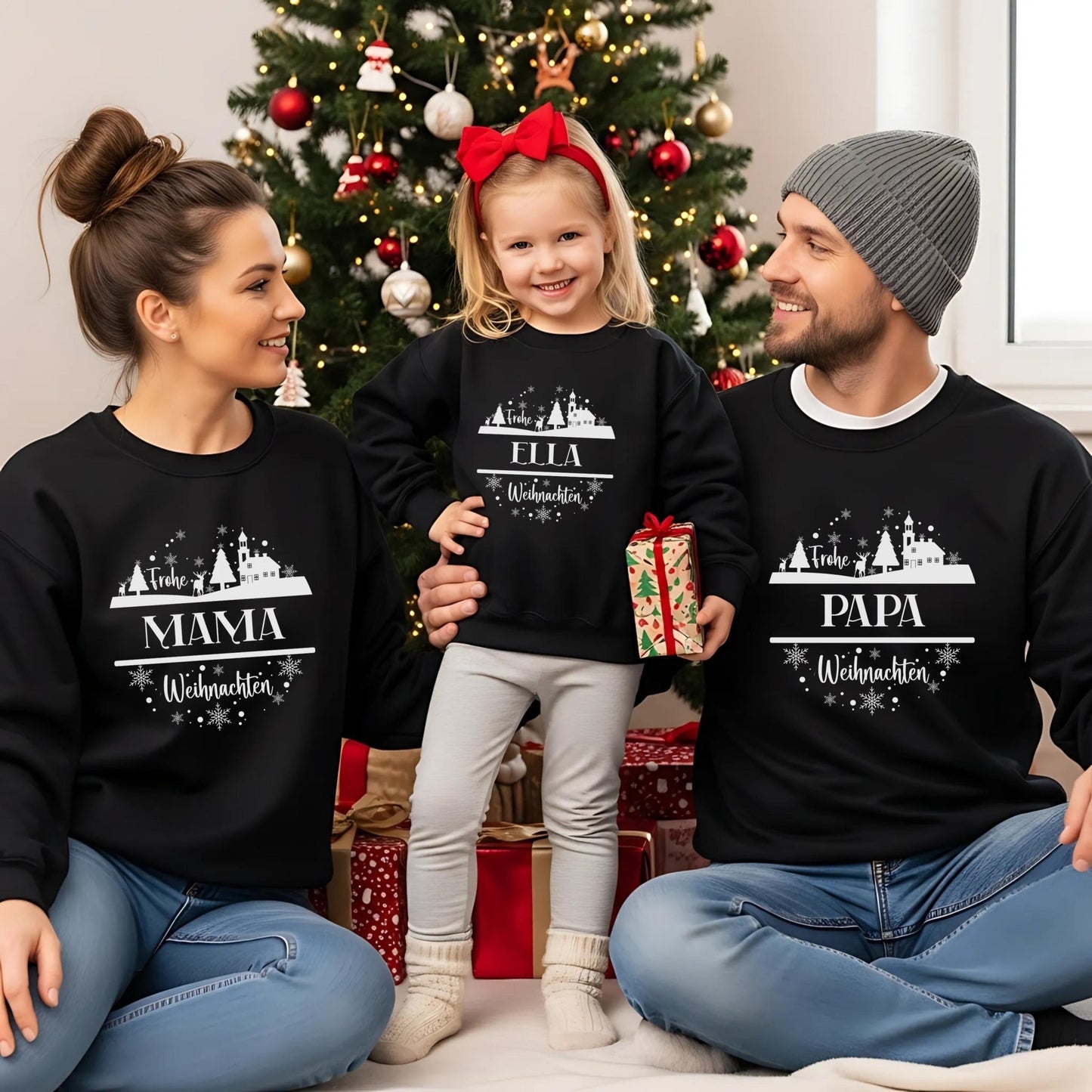 Weihnachtspullover für die Familie Personalisiert, Weihnachtsoutfits für Geschwister, Mama, Papa, Mini, Baby Weihnachten Partnerlook