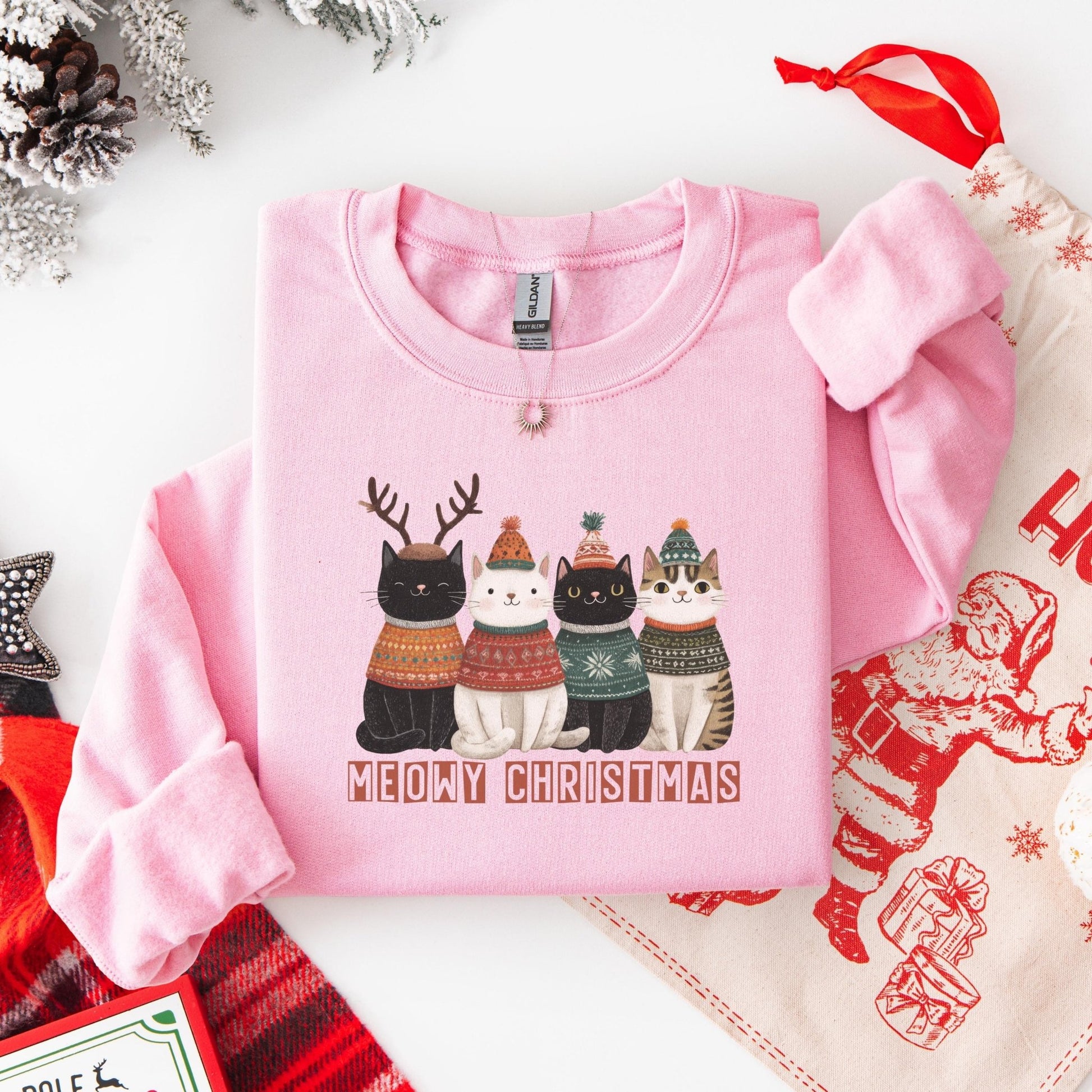 Weihnachtspullover mit Katzen Motiv für Katzenliebhaber