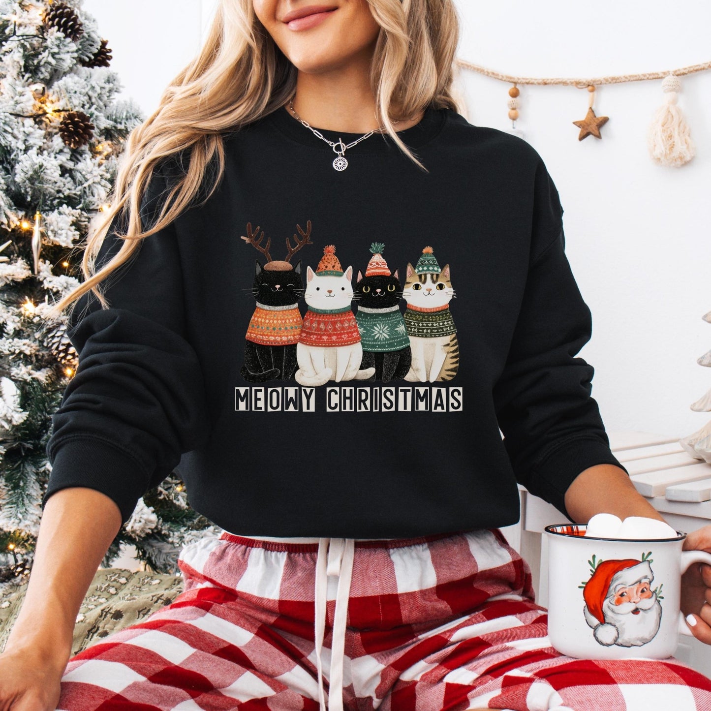 Weihnachtspullover mit Katzen Motiv für Katzenliebhaber