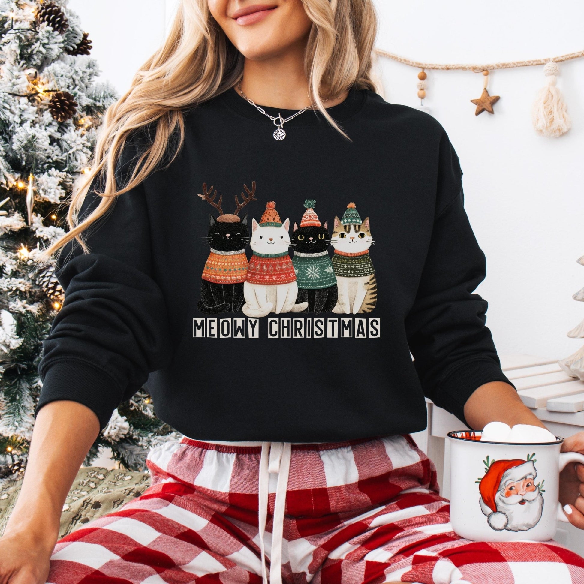 Weihnachtspullover mit Katzen Motiv für Katzenliebhaber