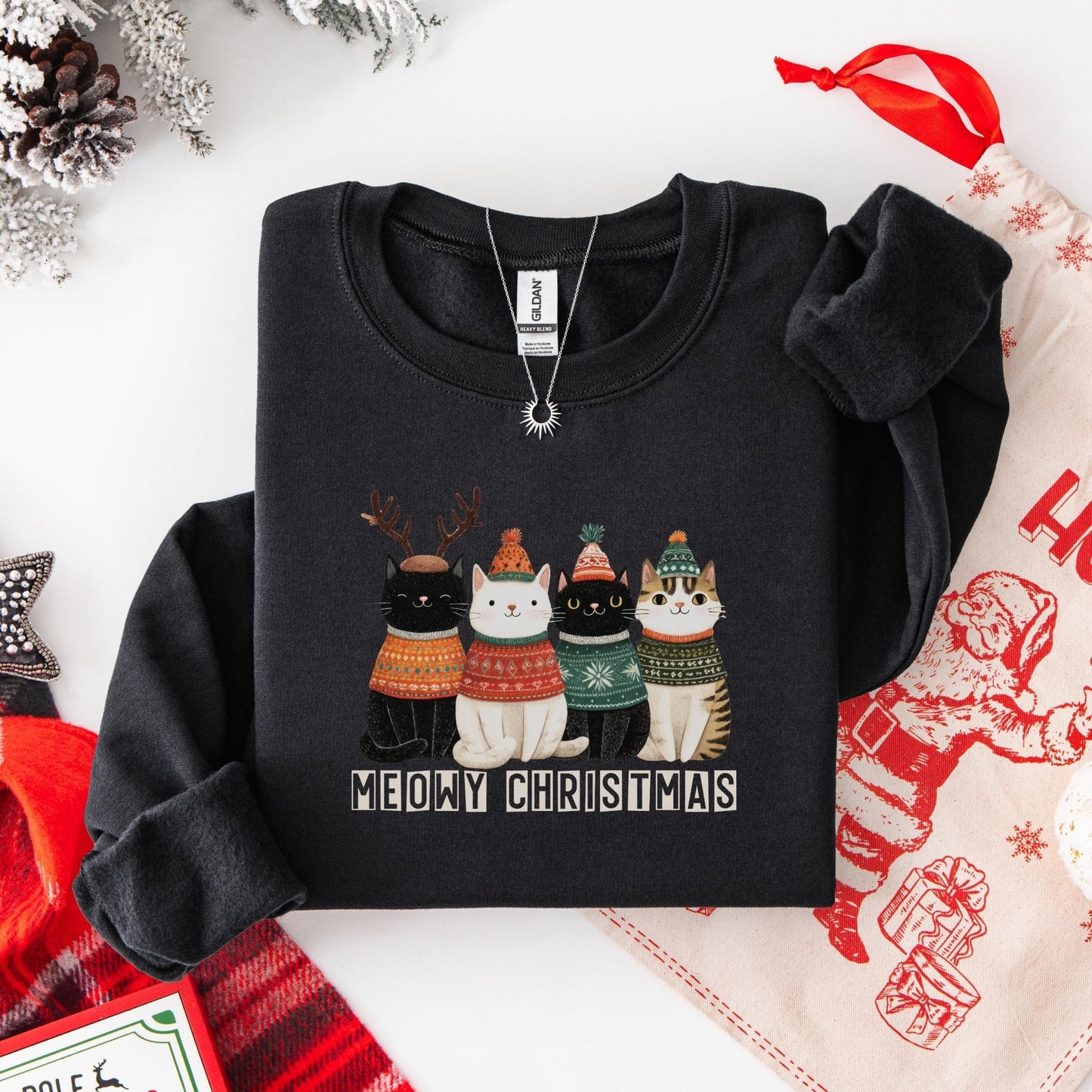 Weihnachtspullover mit Katzen Motiv für Katzenliebhaber