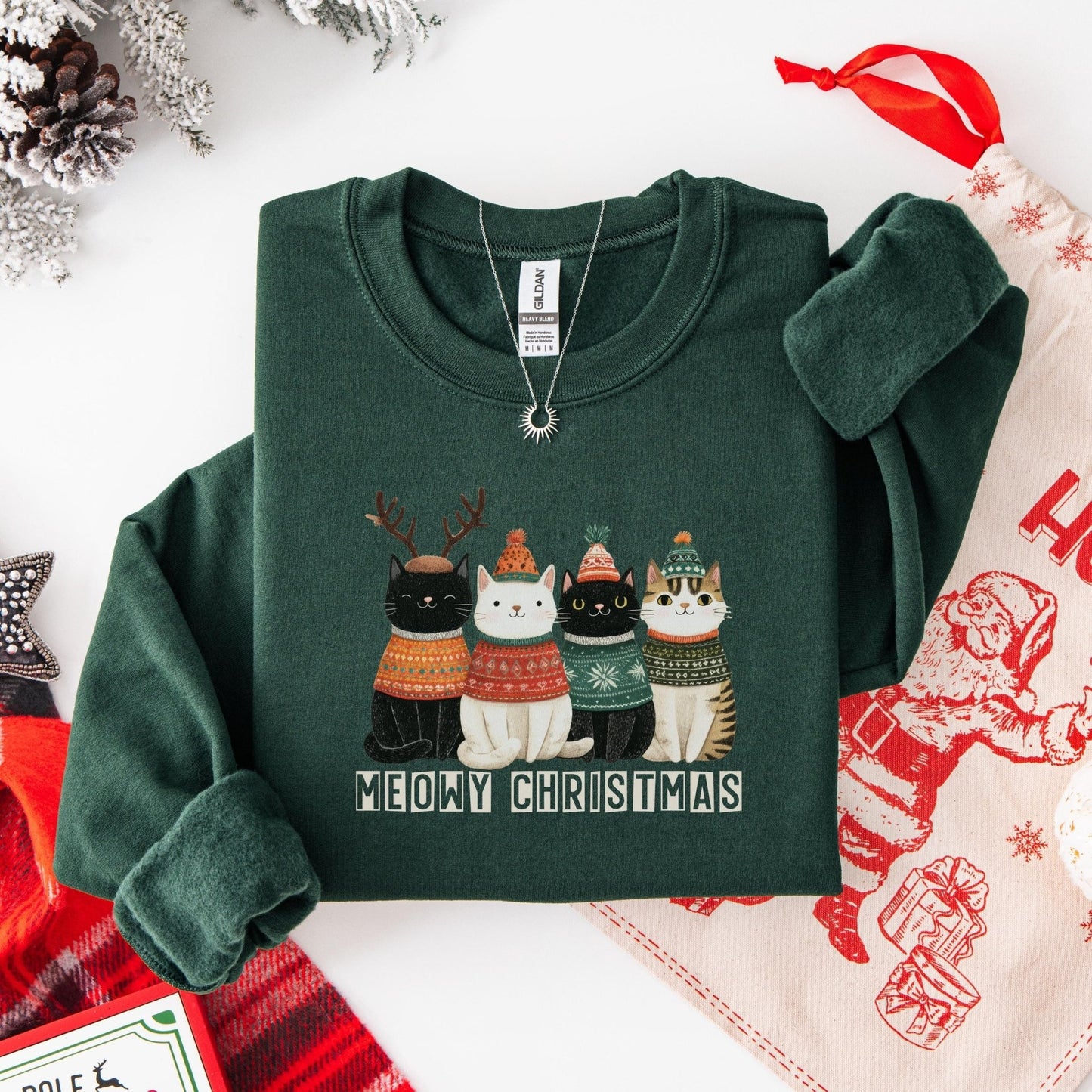 Weihnachtspullover mit Katzen Motiv für Katzenliebhaber