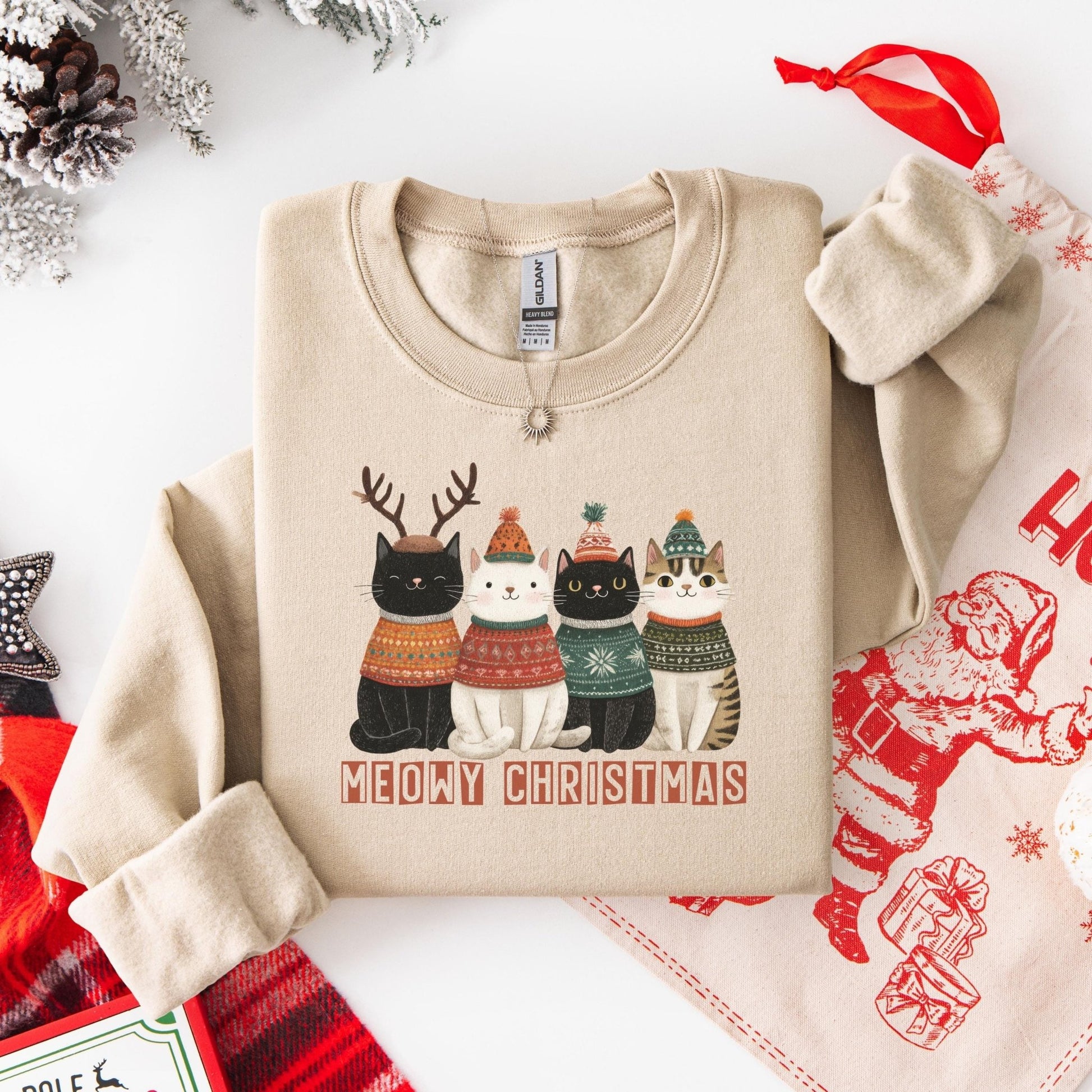 Weihnachtspullover mit Katzen Motiv für Katzenliebhaber