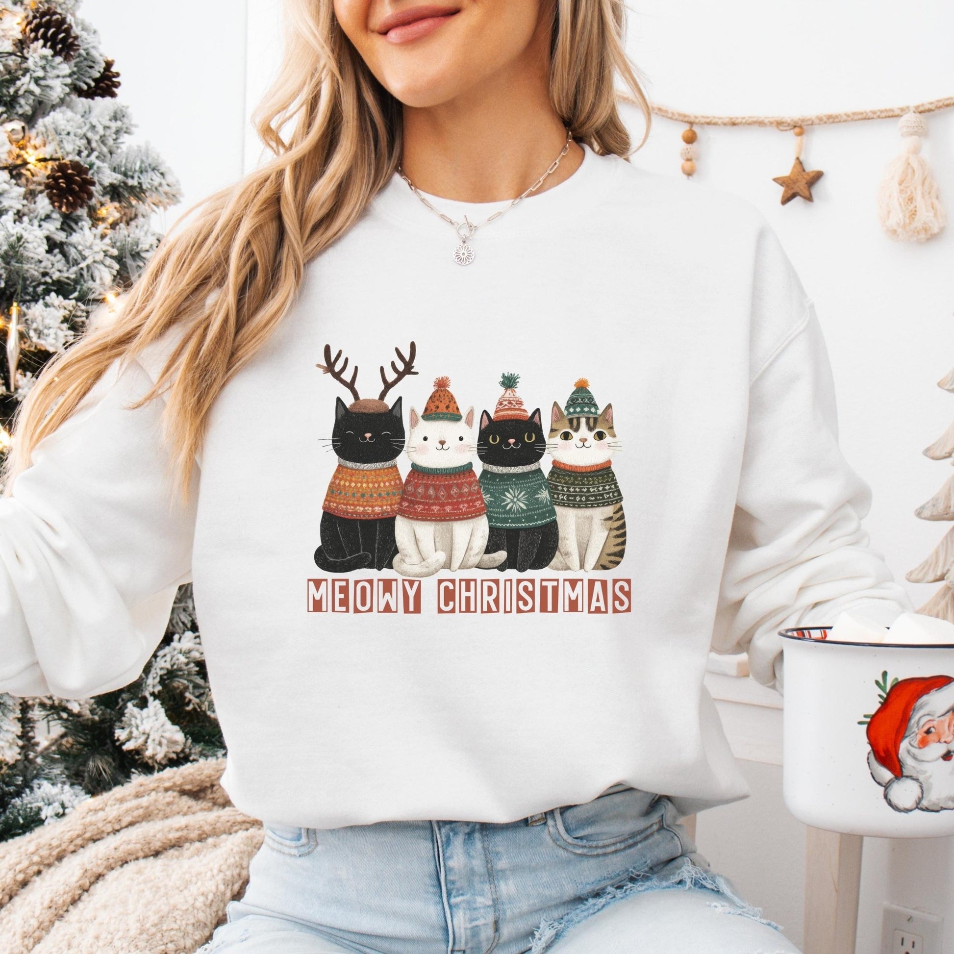 Weihnachtspullover mit Katzen Motiv für Katzenliebhaber