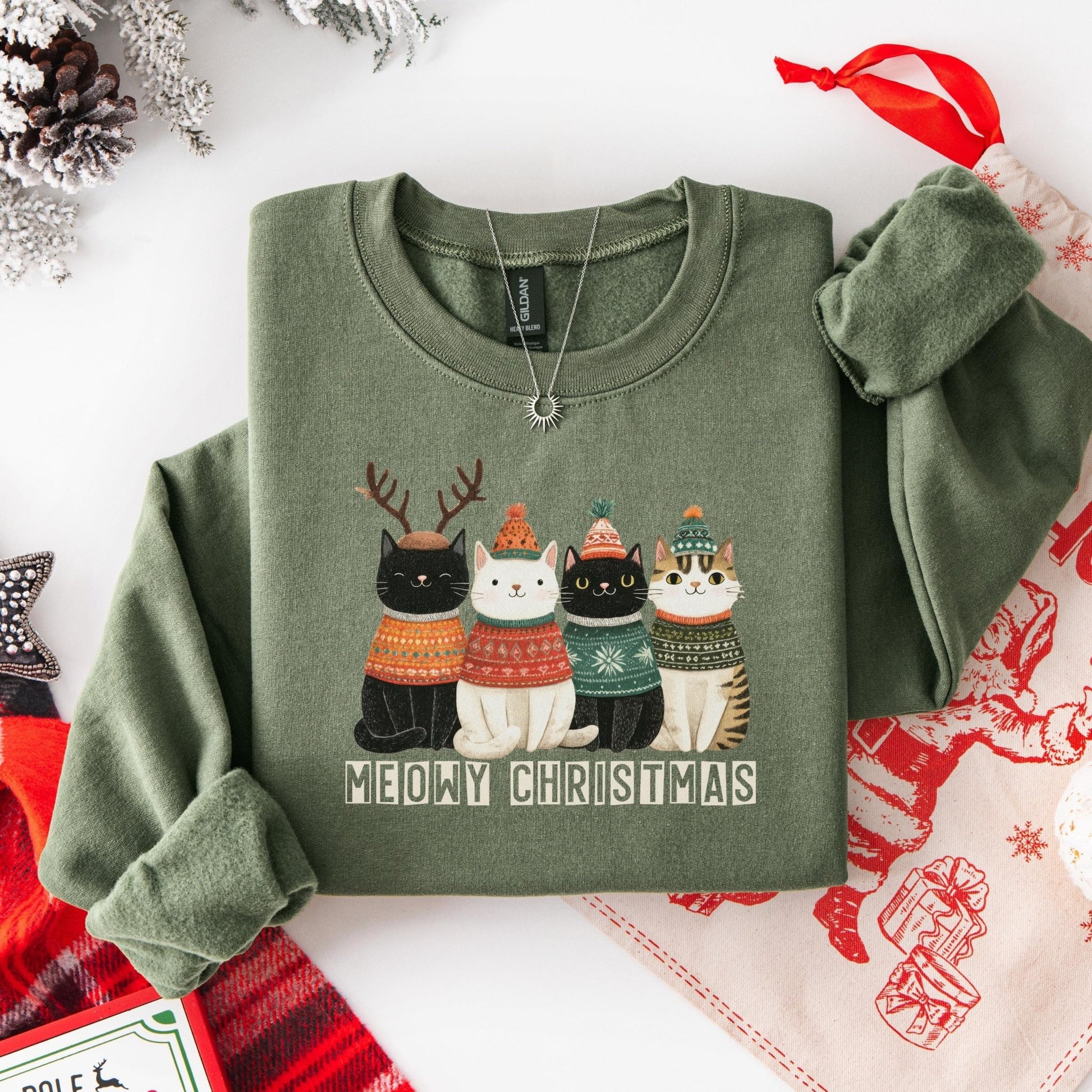 Weihnachtspullover mit Katzen Motiv für Katzenliebhaber